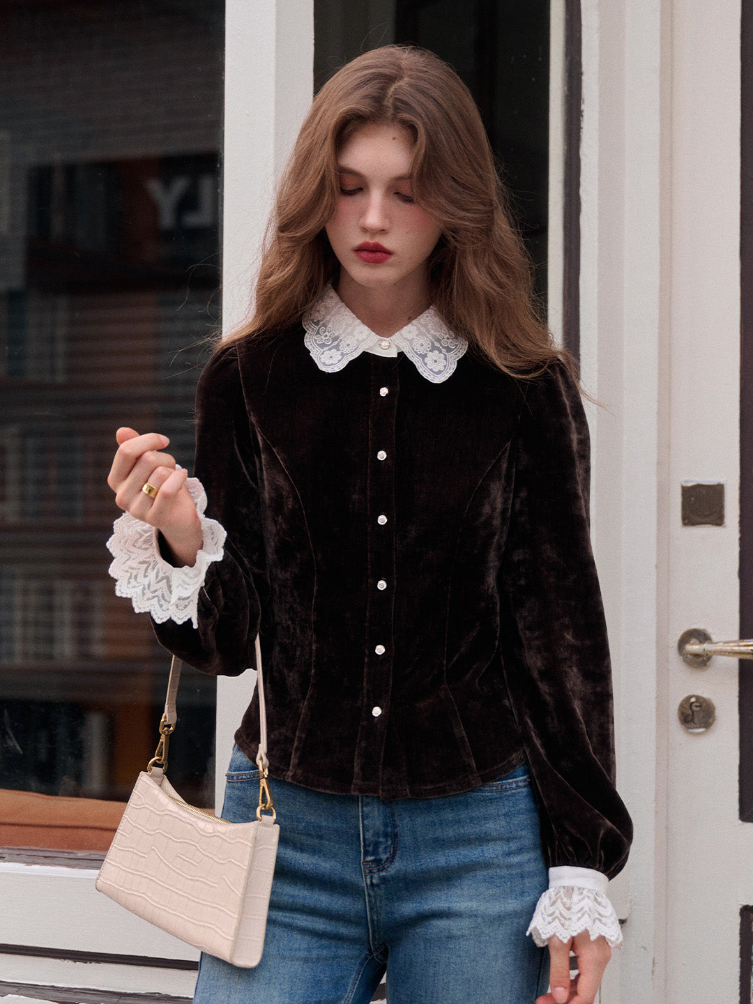 Goldie Peter Pan Collar Velvet Blouse