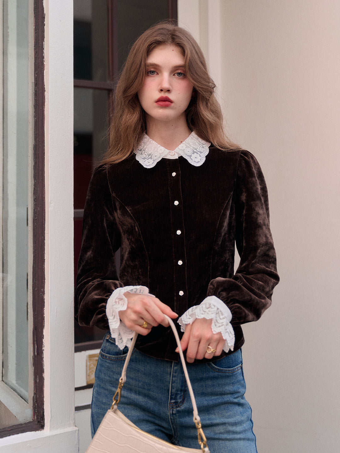 Goldie Peter Pan Collar Velvet Blouse