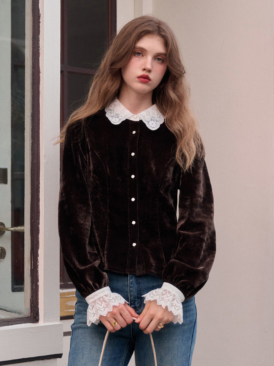 Goldie Peter Pan Collar Velvet Blouse