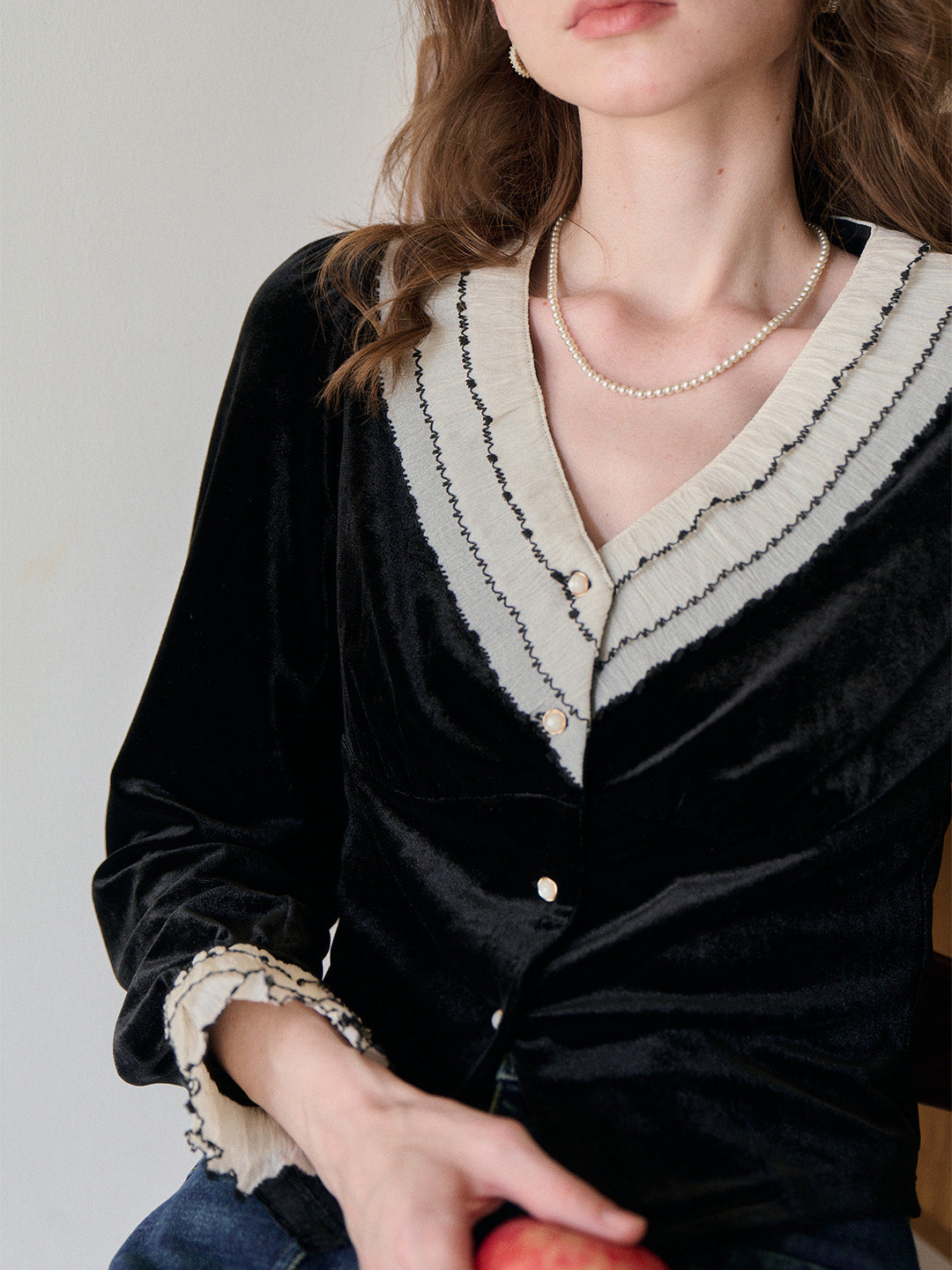 Angie V-Neck Velvet Blouse