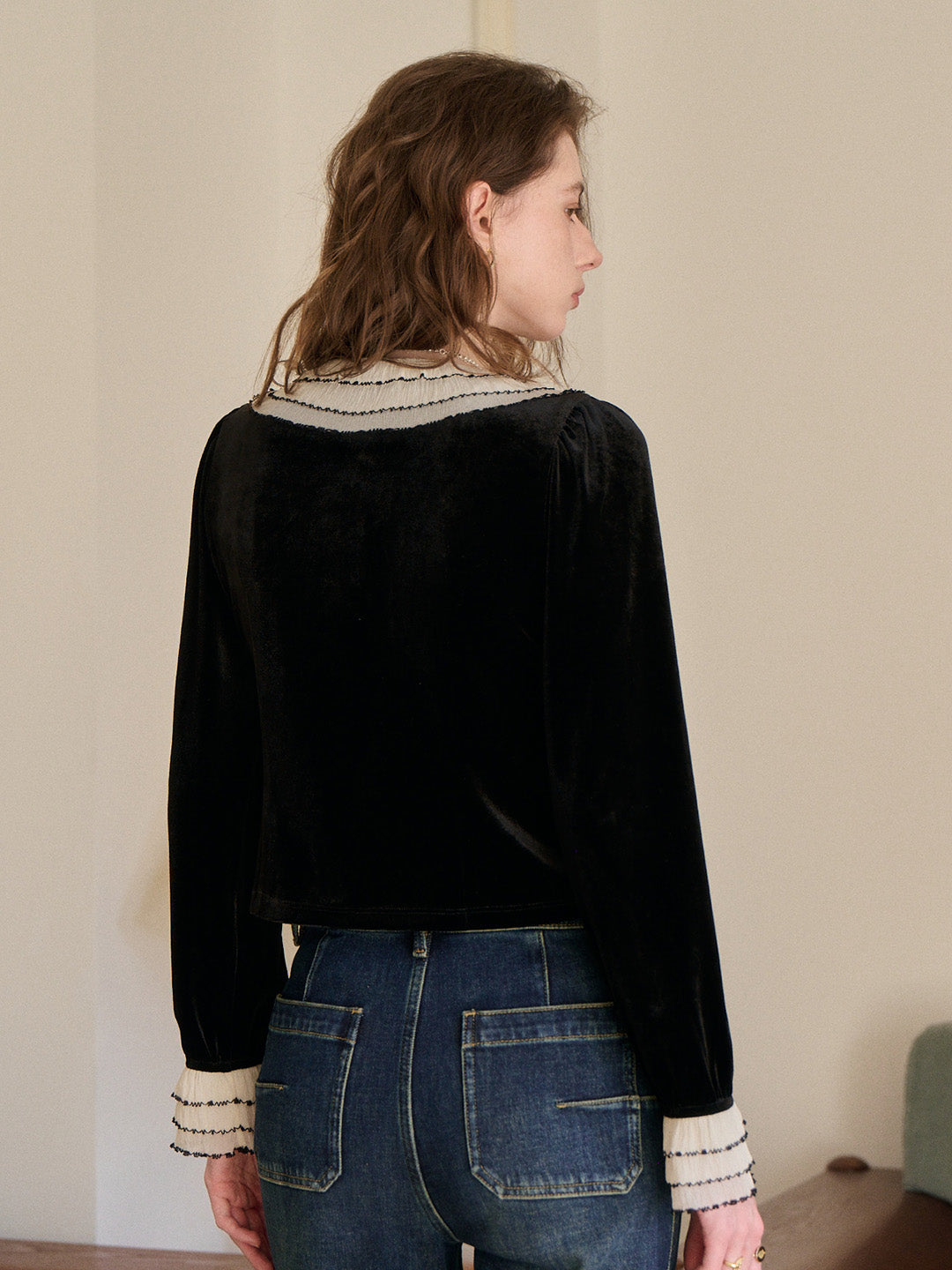 Angie V-Neck Velvet Blouse