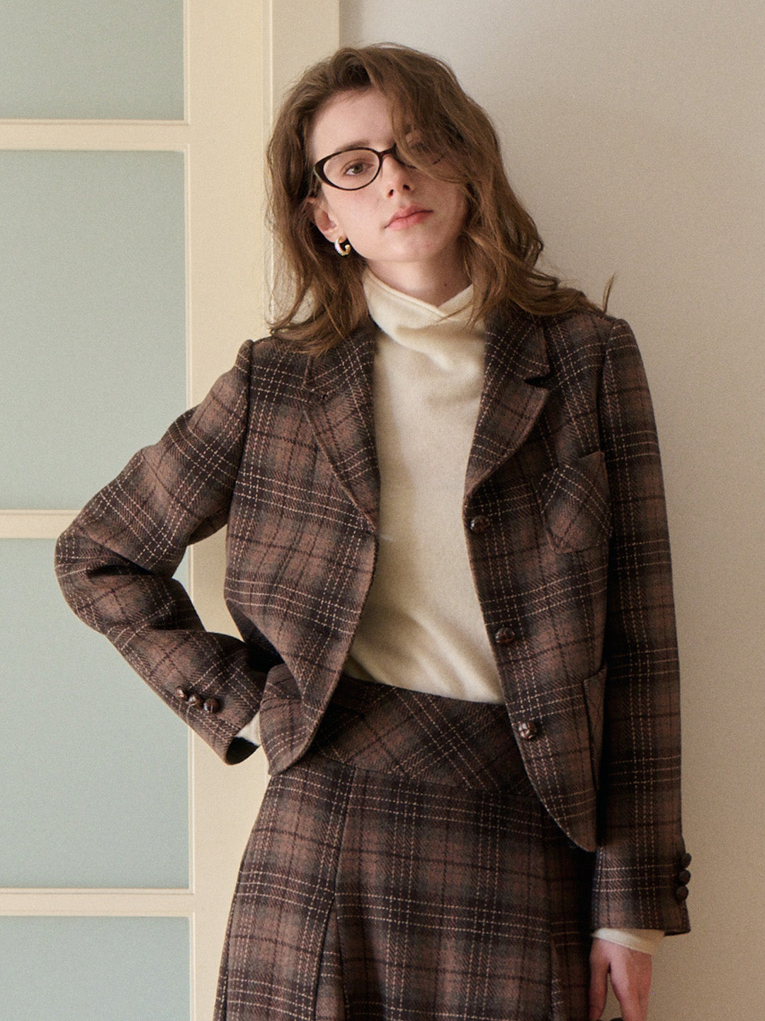 Aleah Notch Lapel Plaid Wool Jacket
