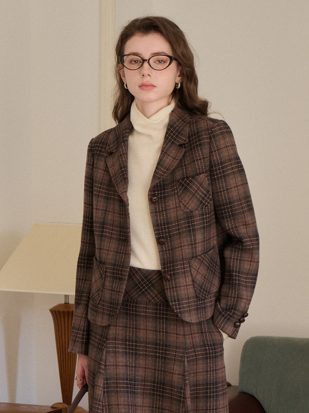 Aleah Notch Lapel Plaid Wool Jacket
