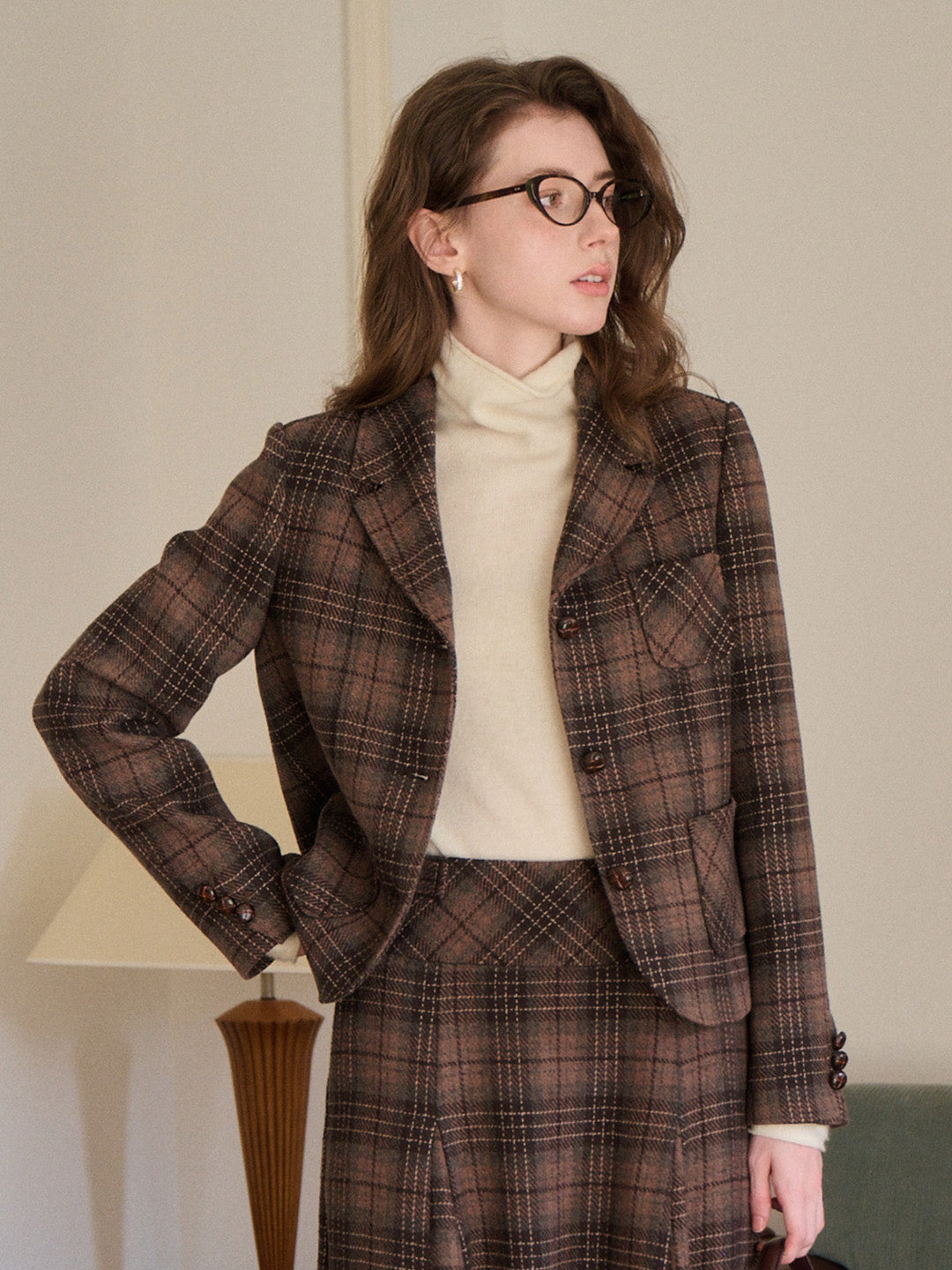 Aleah Notch Lapel Plaid Wool Jacket