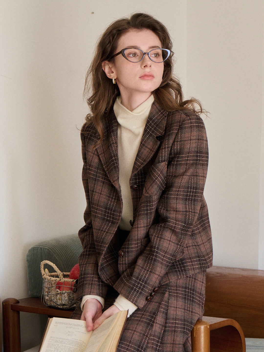 Aleah Notch Lapel Plaid Wool Jacket