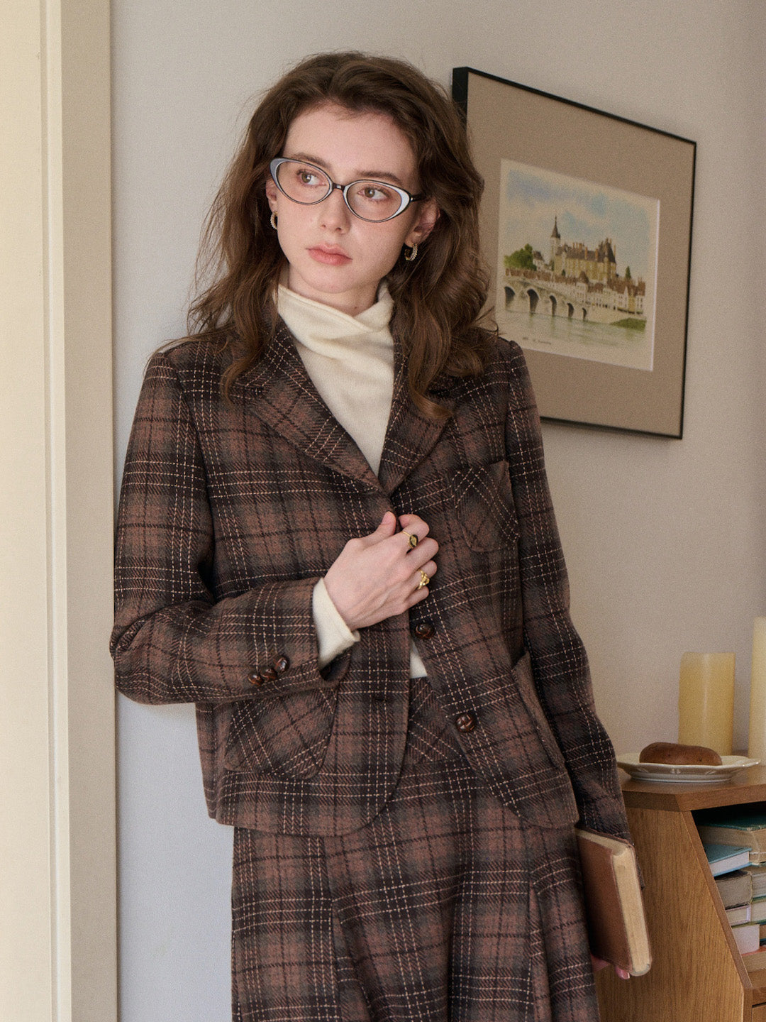 Aleah Notch Lapel Plaid Wool Jacket