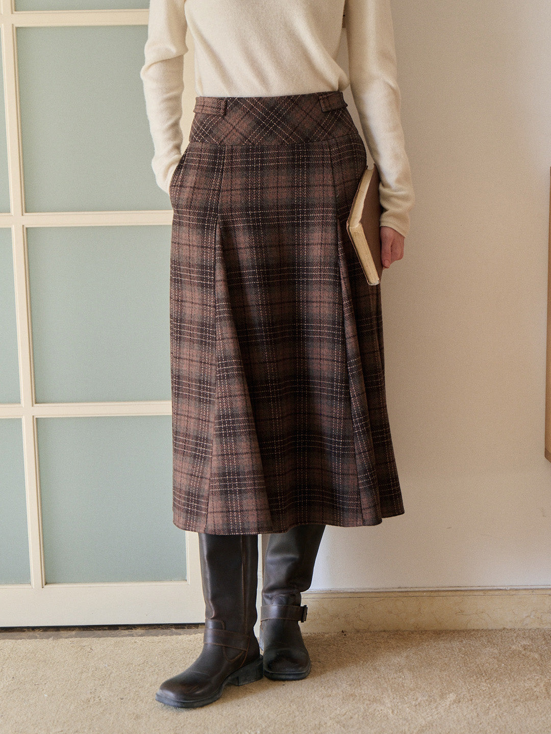 Emerald Plaid Wool Skirt