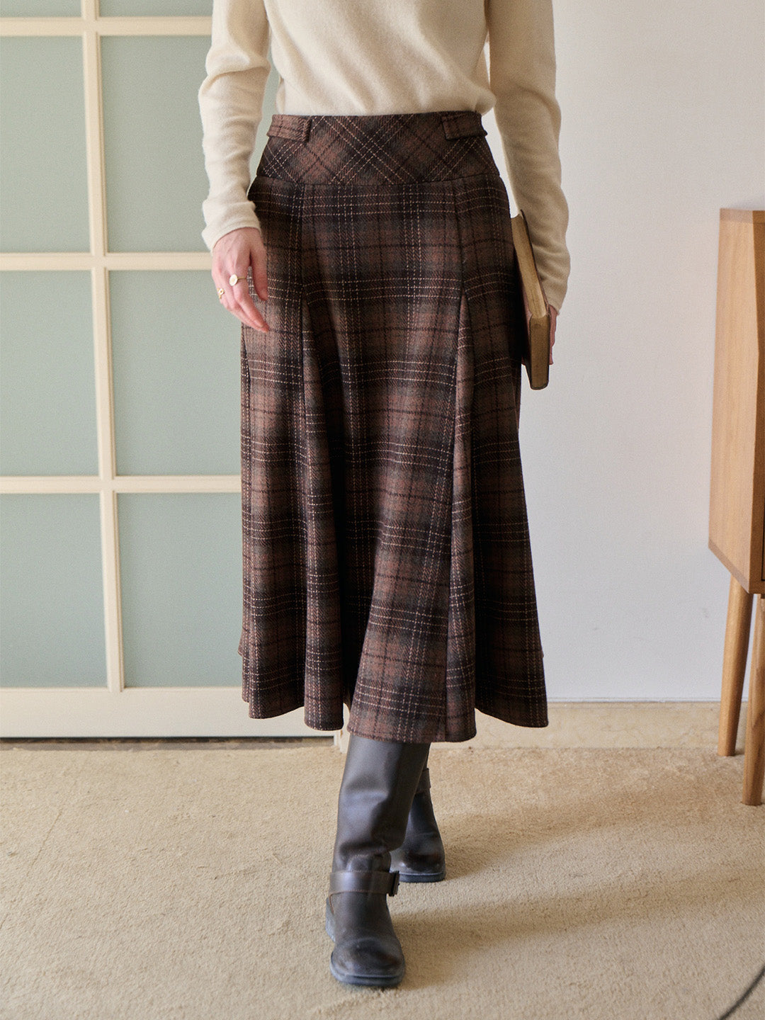 Emerald Plaid Wool Skirt