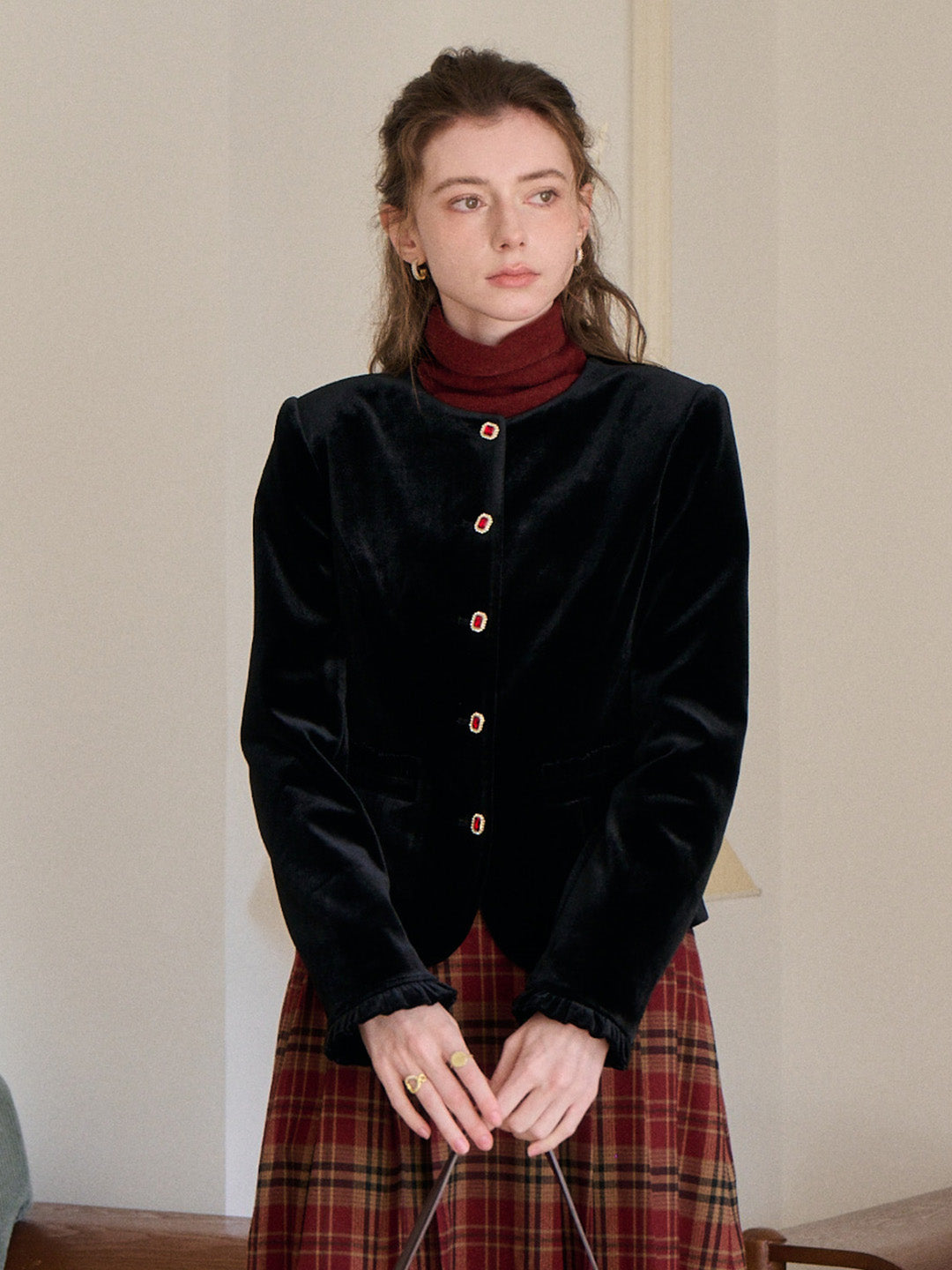 Adley Round Neck Velvet Jacket