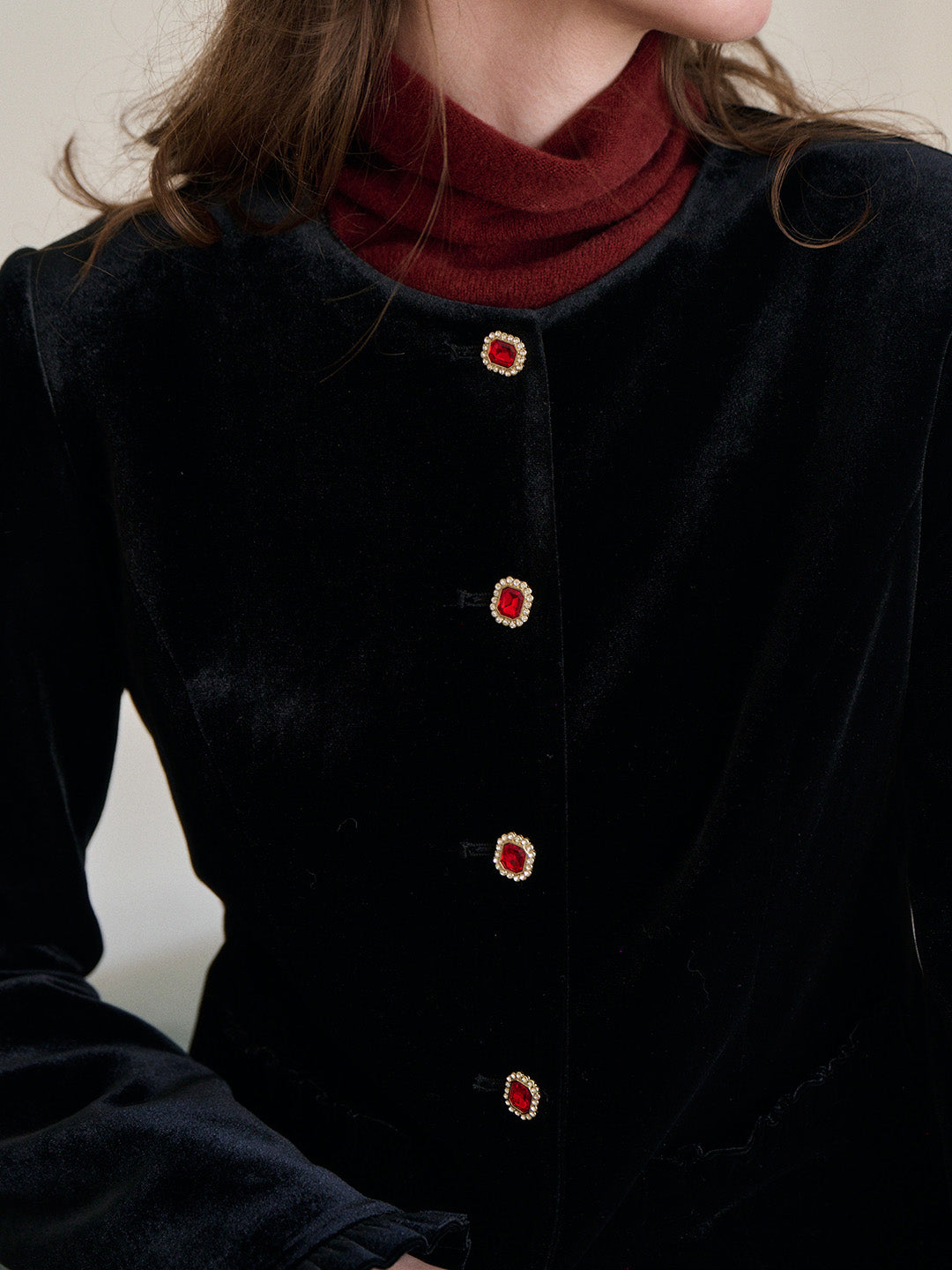 Adley Round Neck Velvet Jacket