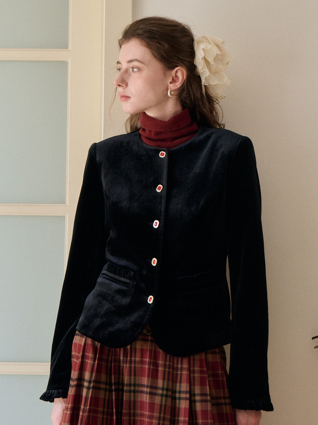 Adley Round Neck Velvet Jacket