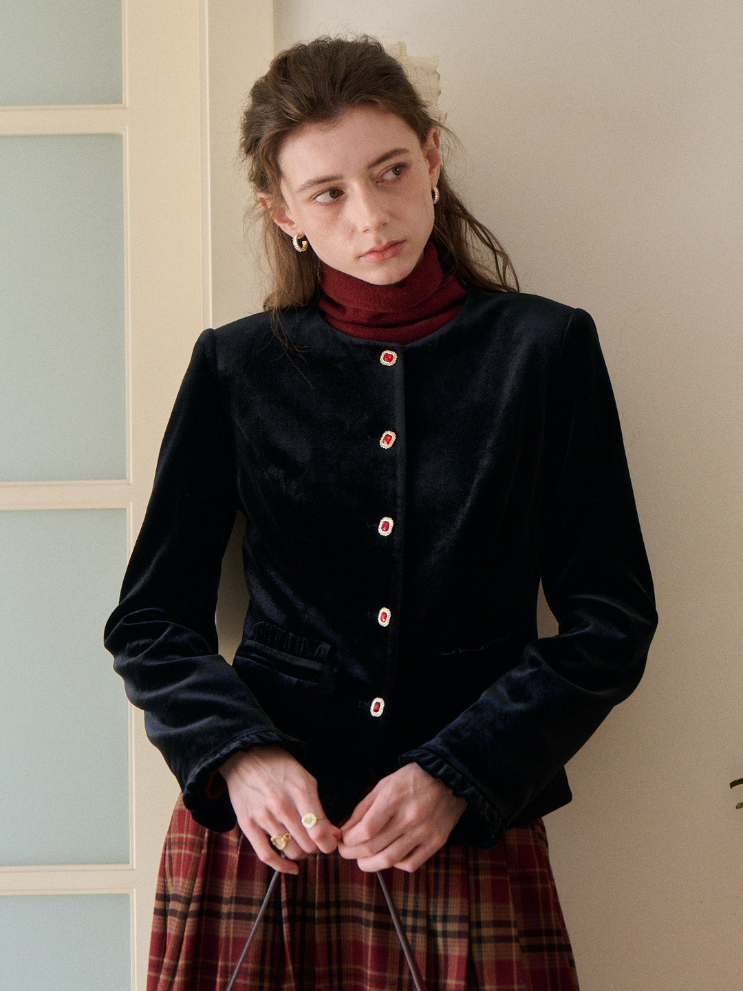 Adley Round Neck Velvet Jacket