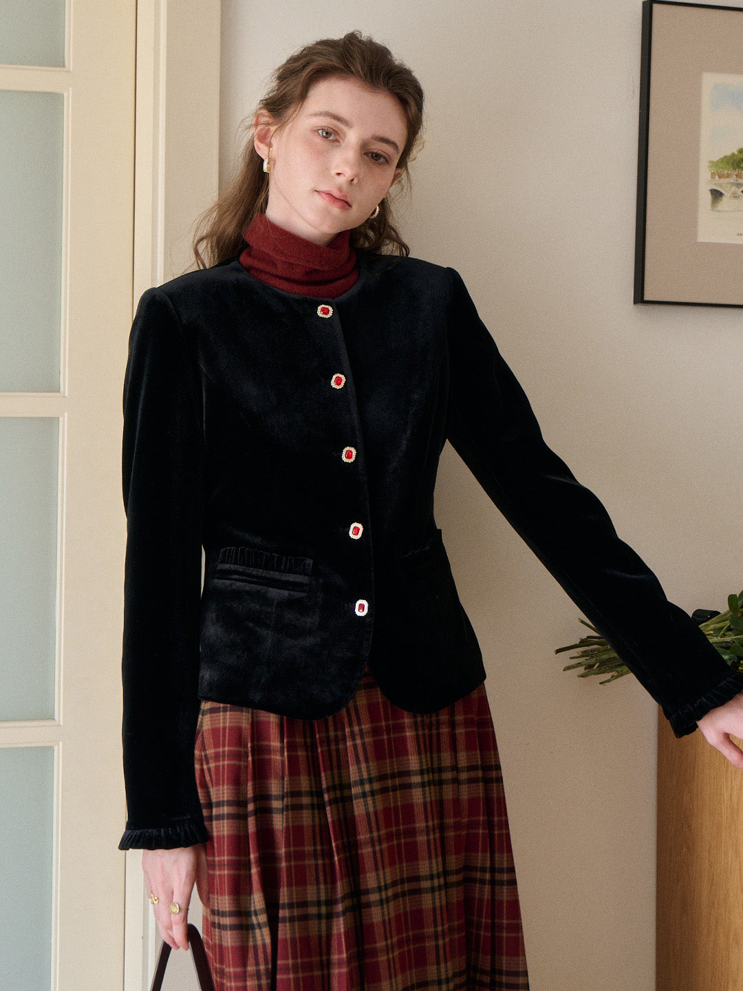 Adley Round Neck Velvet Jacket