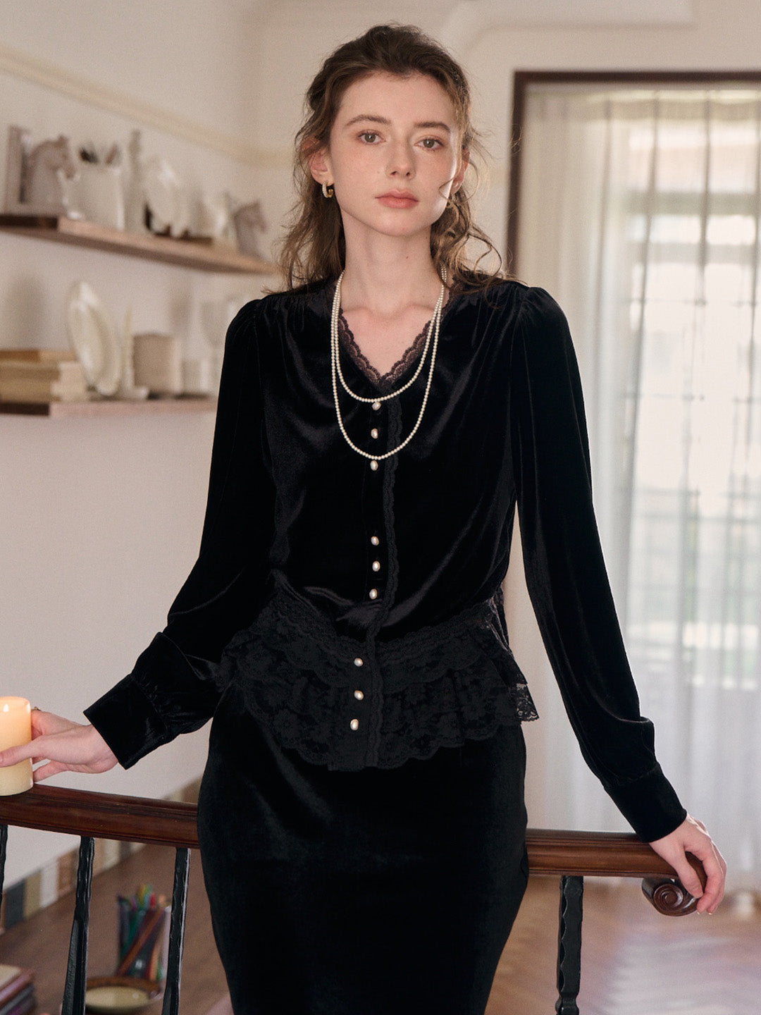 Theodora V-Neck Hollow Blouse