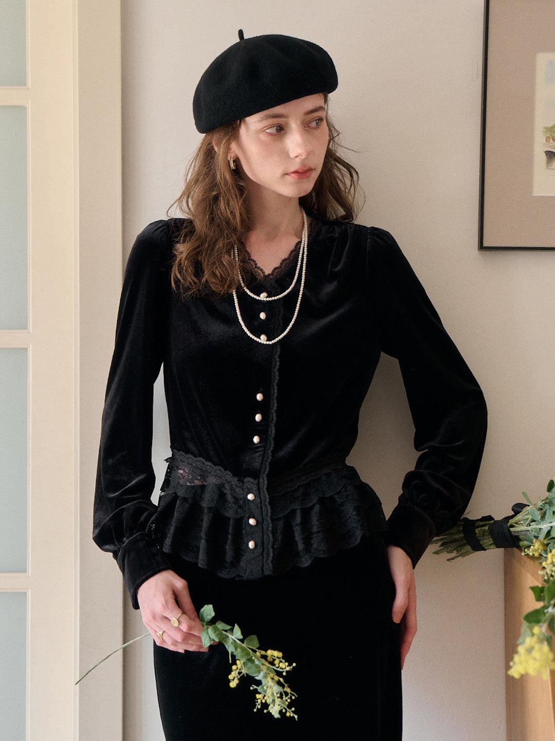 Theodora V-Neck Hollow Blouse