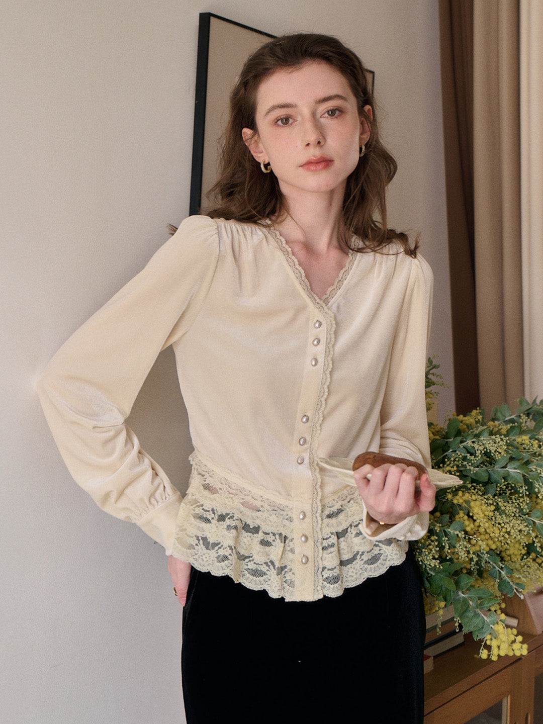 Theodora V-Neck Hollow Blouse