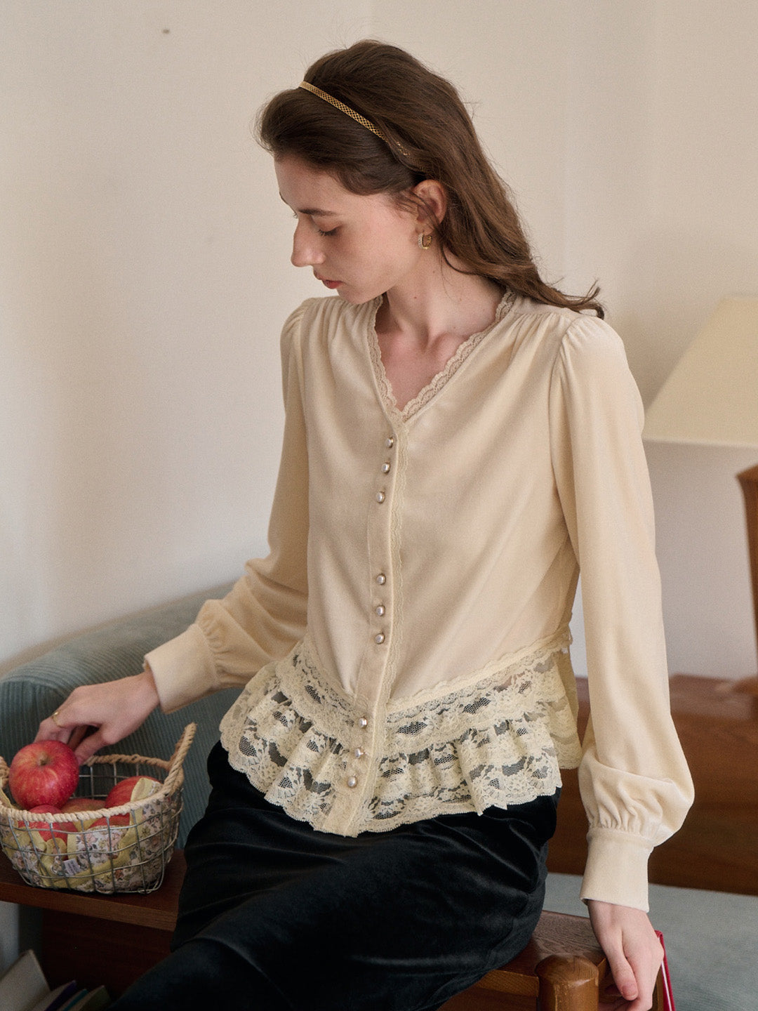 Theodora V-Neck Hollow Blouse