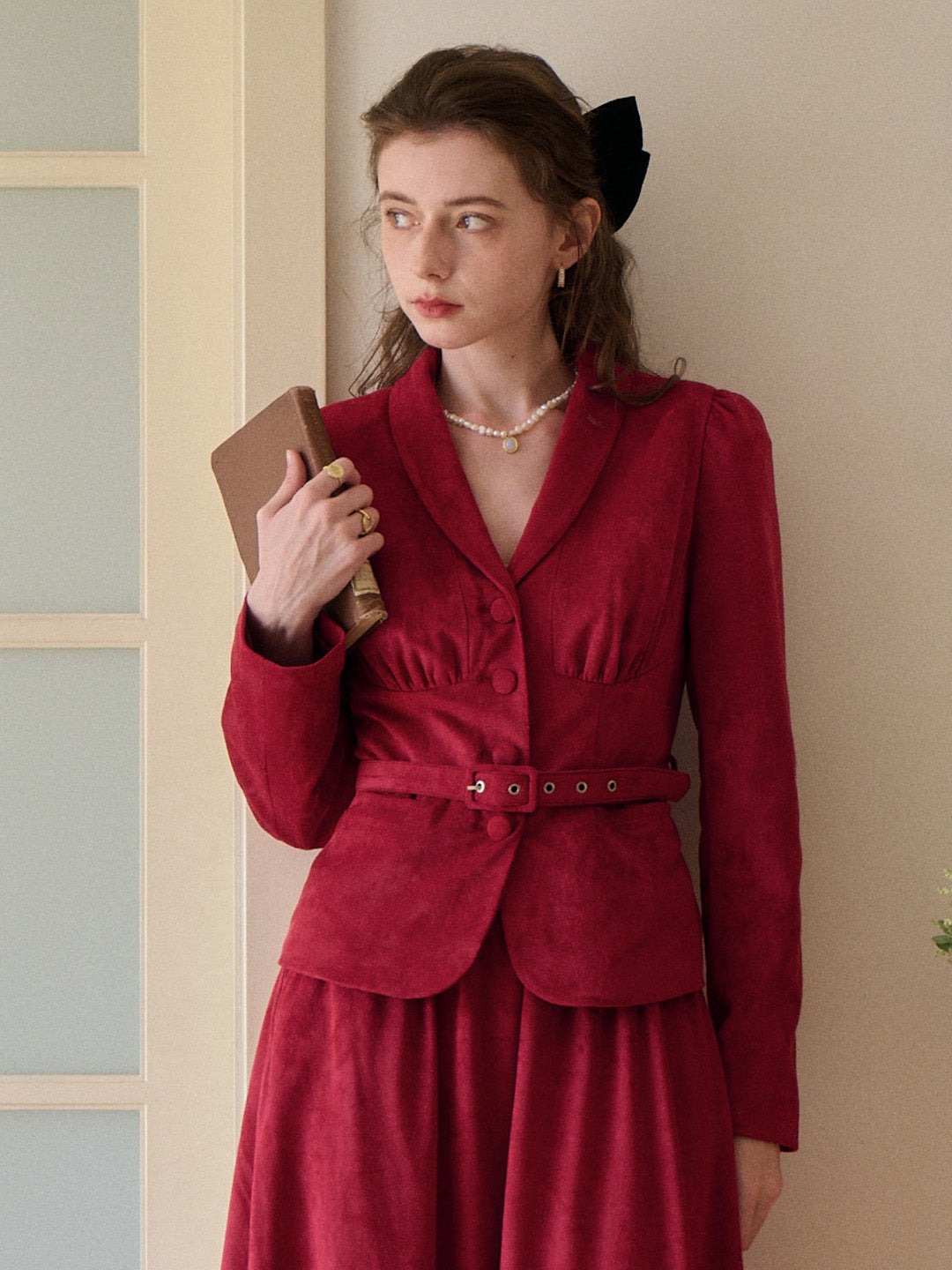 Della V-Neck Red Blazer