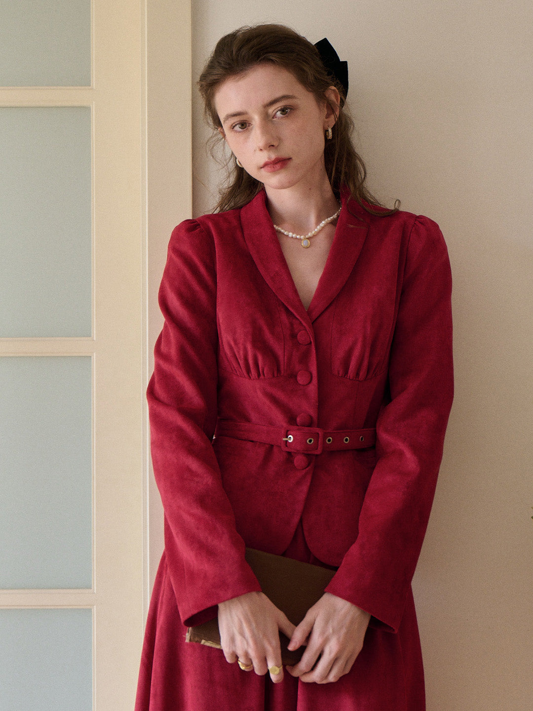 Della V-Neck Red Blazer