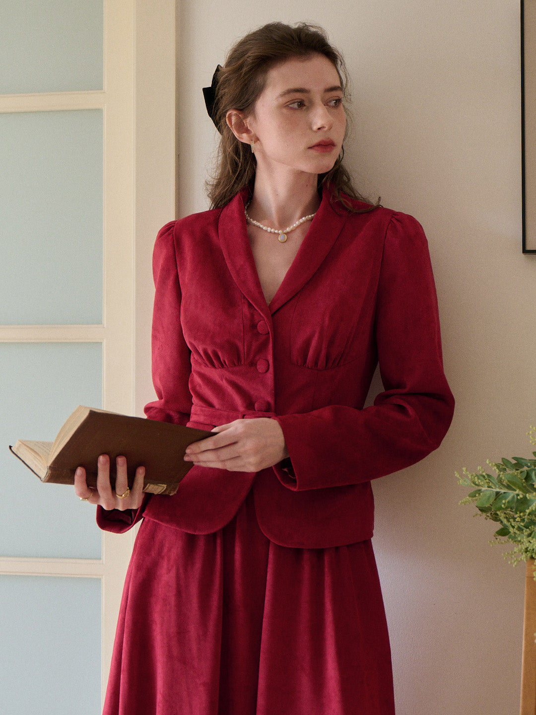 Della V-Neck Red Blazer
