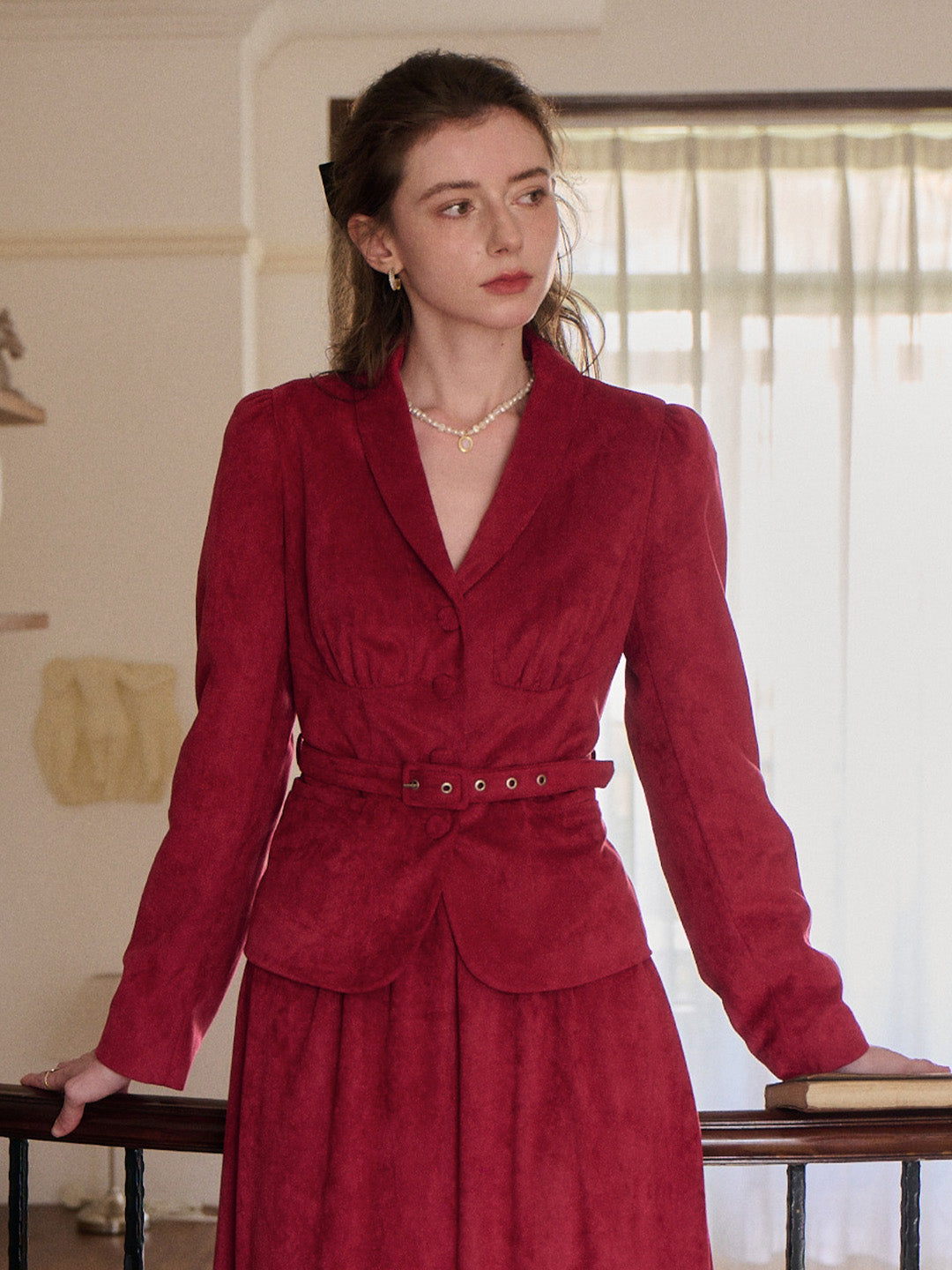 Della V-Neck Red Blazer