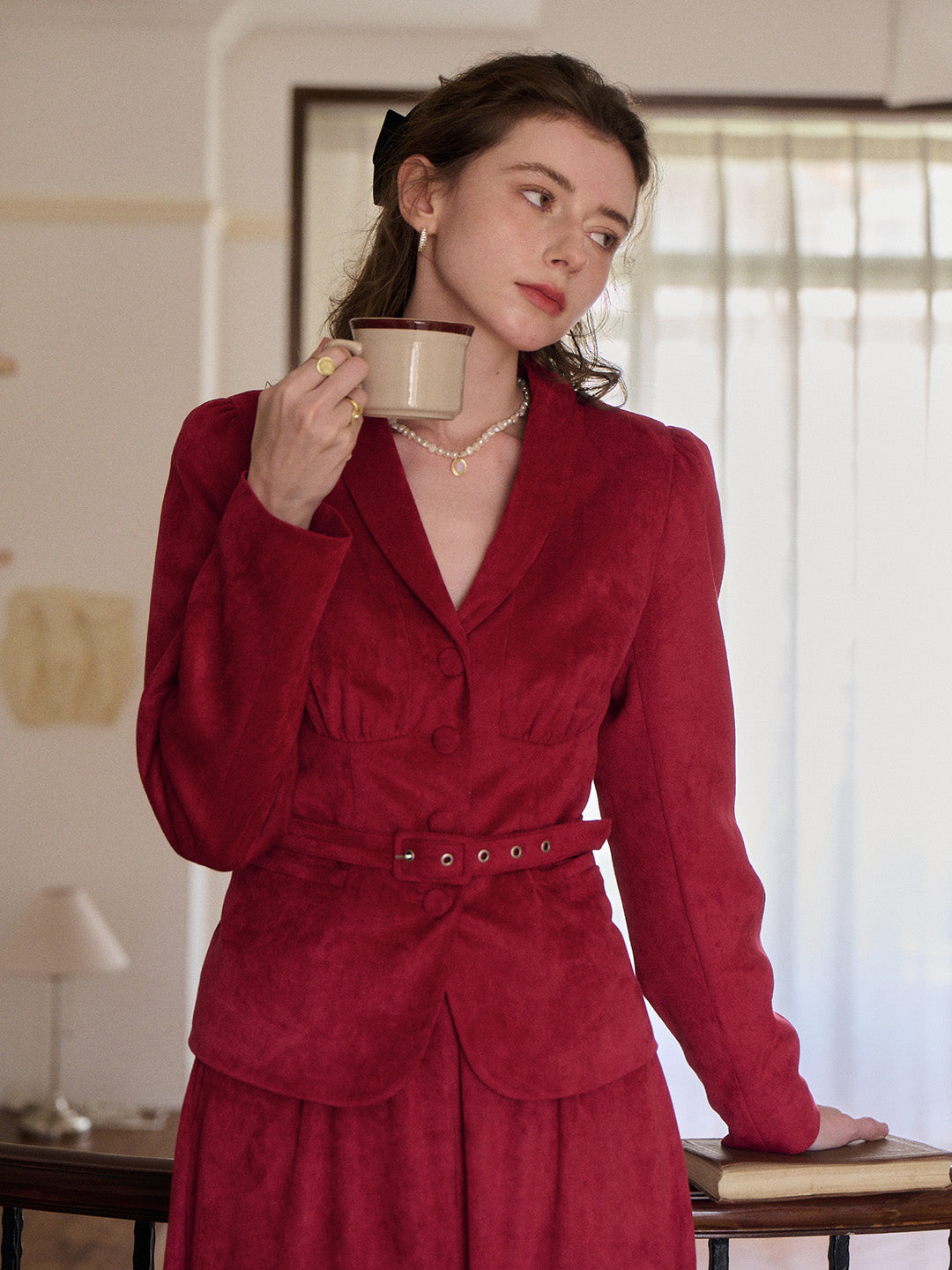 Della V-Neck Red Blazer