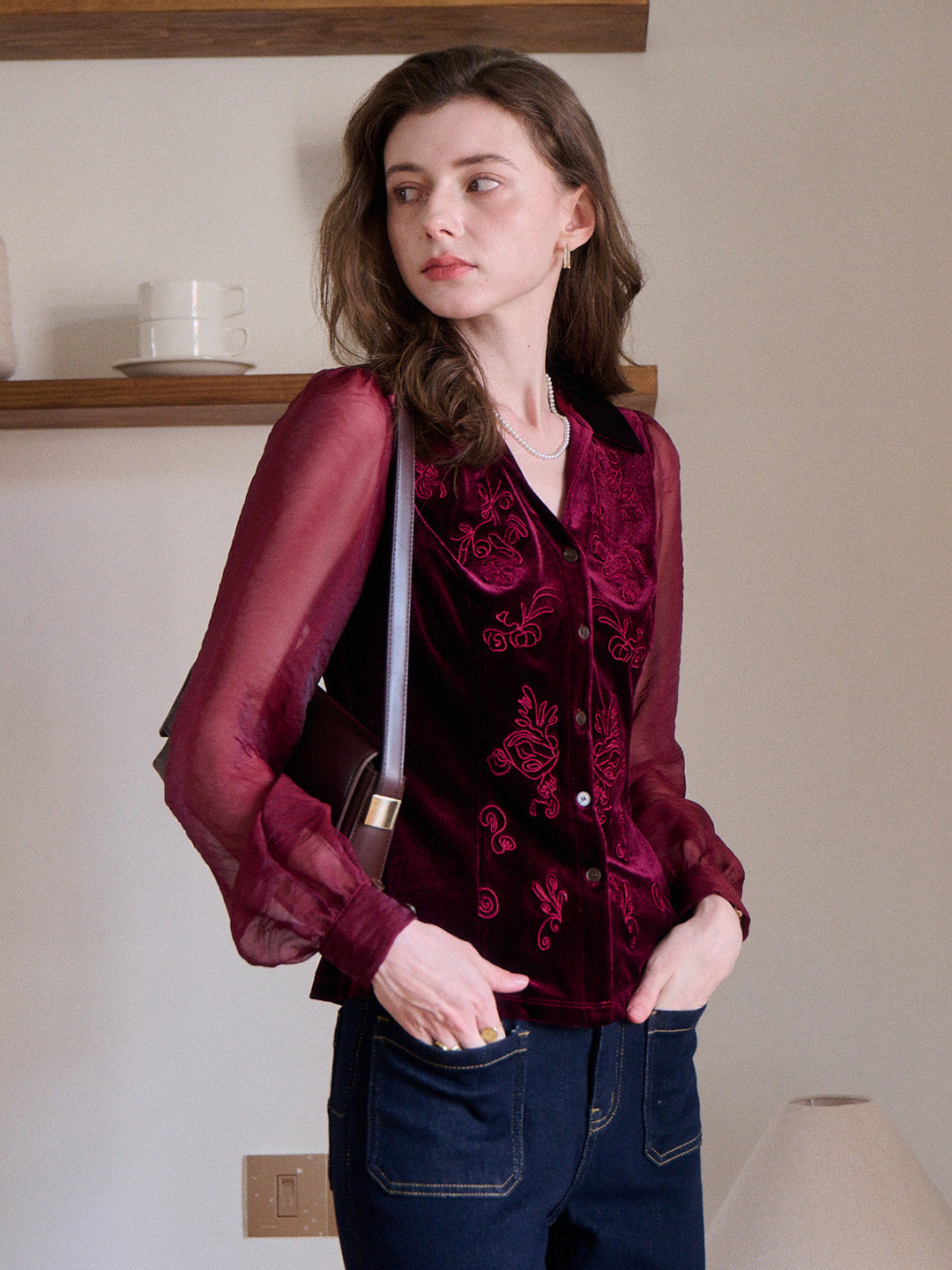 Sevyn V-Neck Velvet Blouse