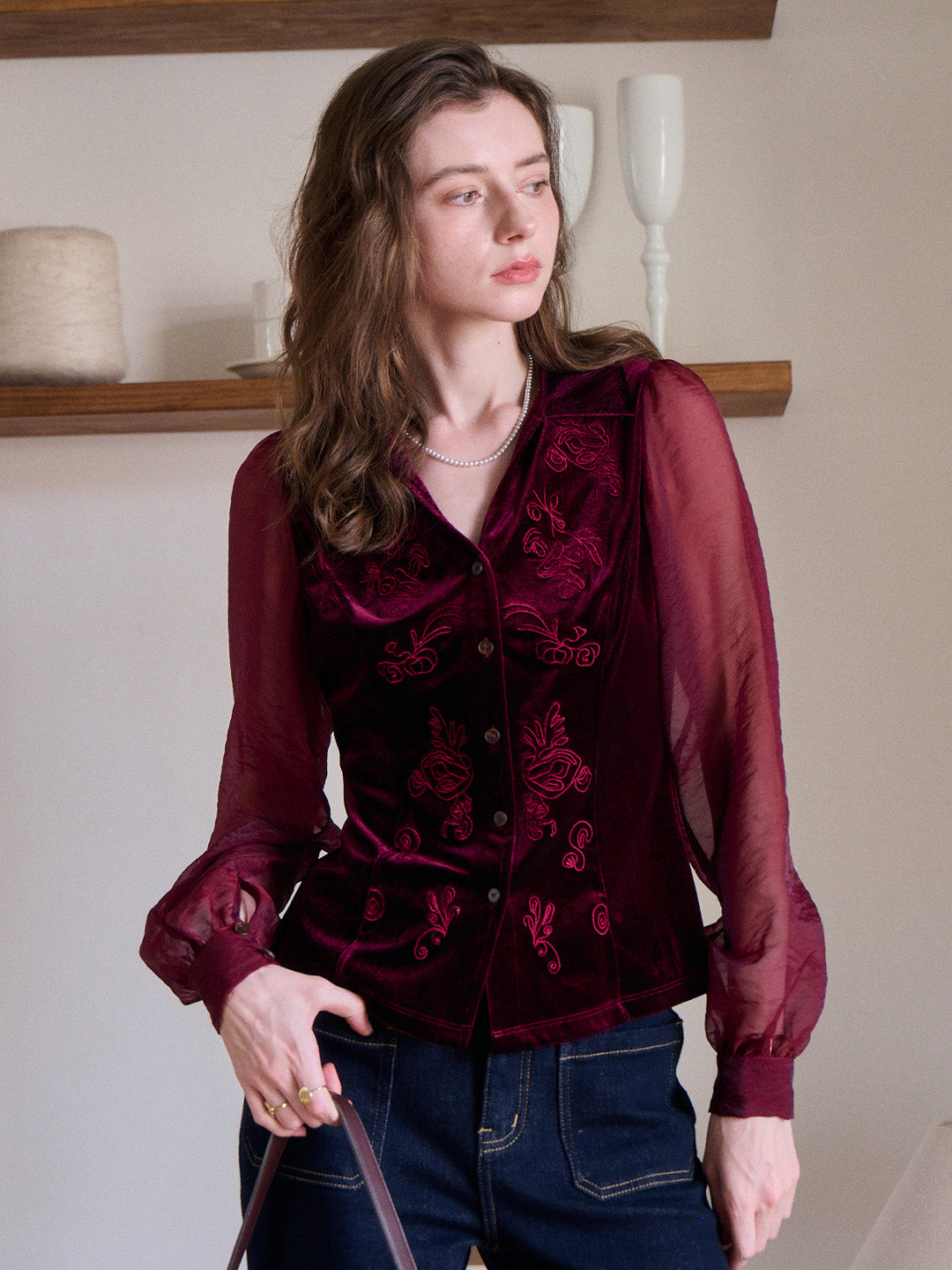 Sevyn V-Neck Velvet Blouse