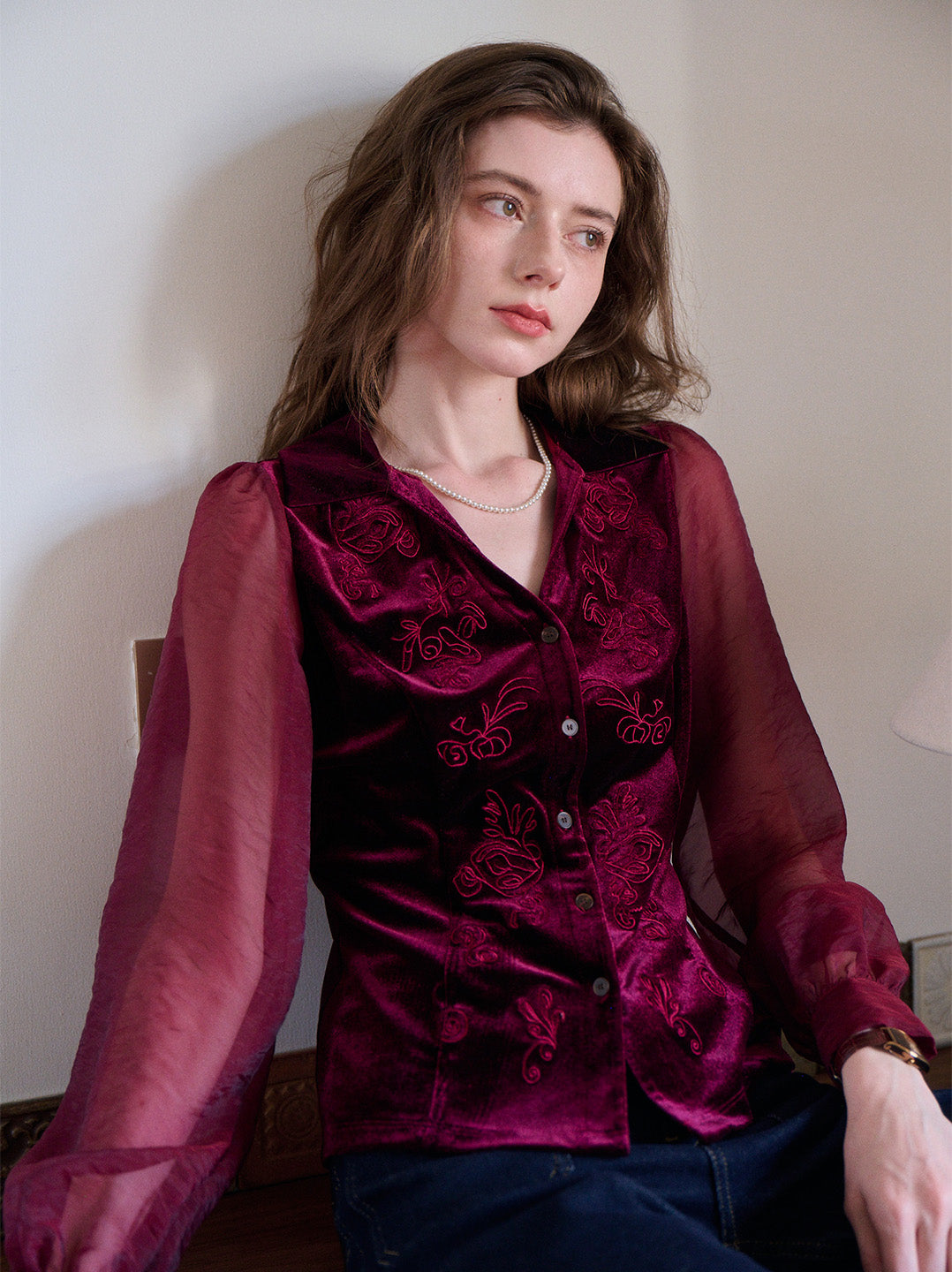 Sevyn V-Neck Velvet Blouse