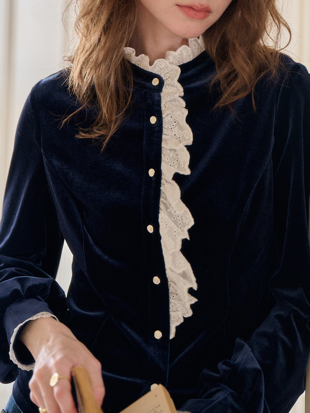 Karina Lace Neck Velvet Top