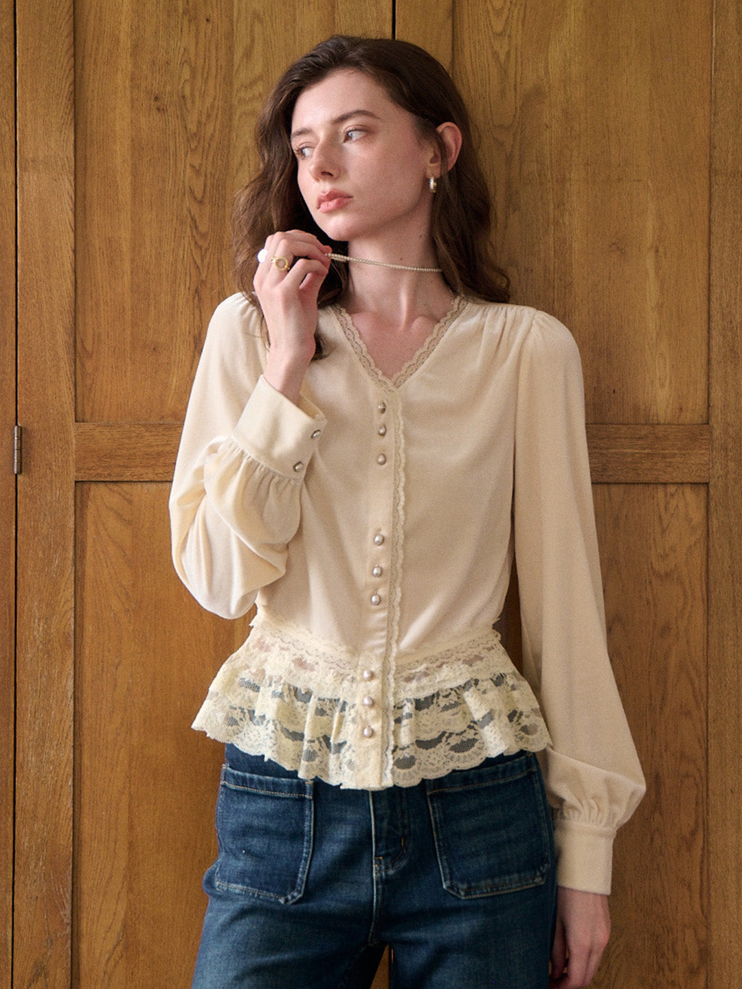 Theodora V-Neck Hollow Blouse
