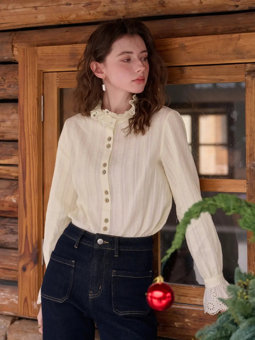 Kaiya Ruffle Collar 100% Cotton Blouse