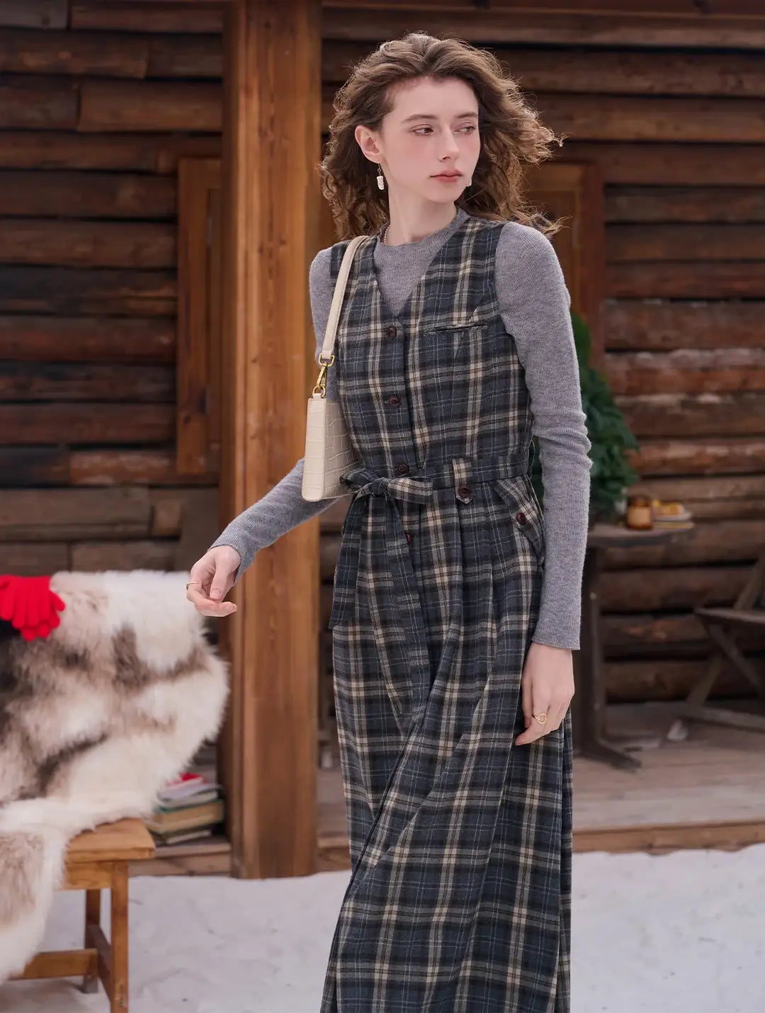 Azaria V-Neck Plaid Dress