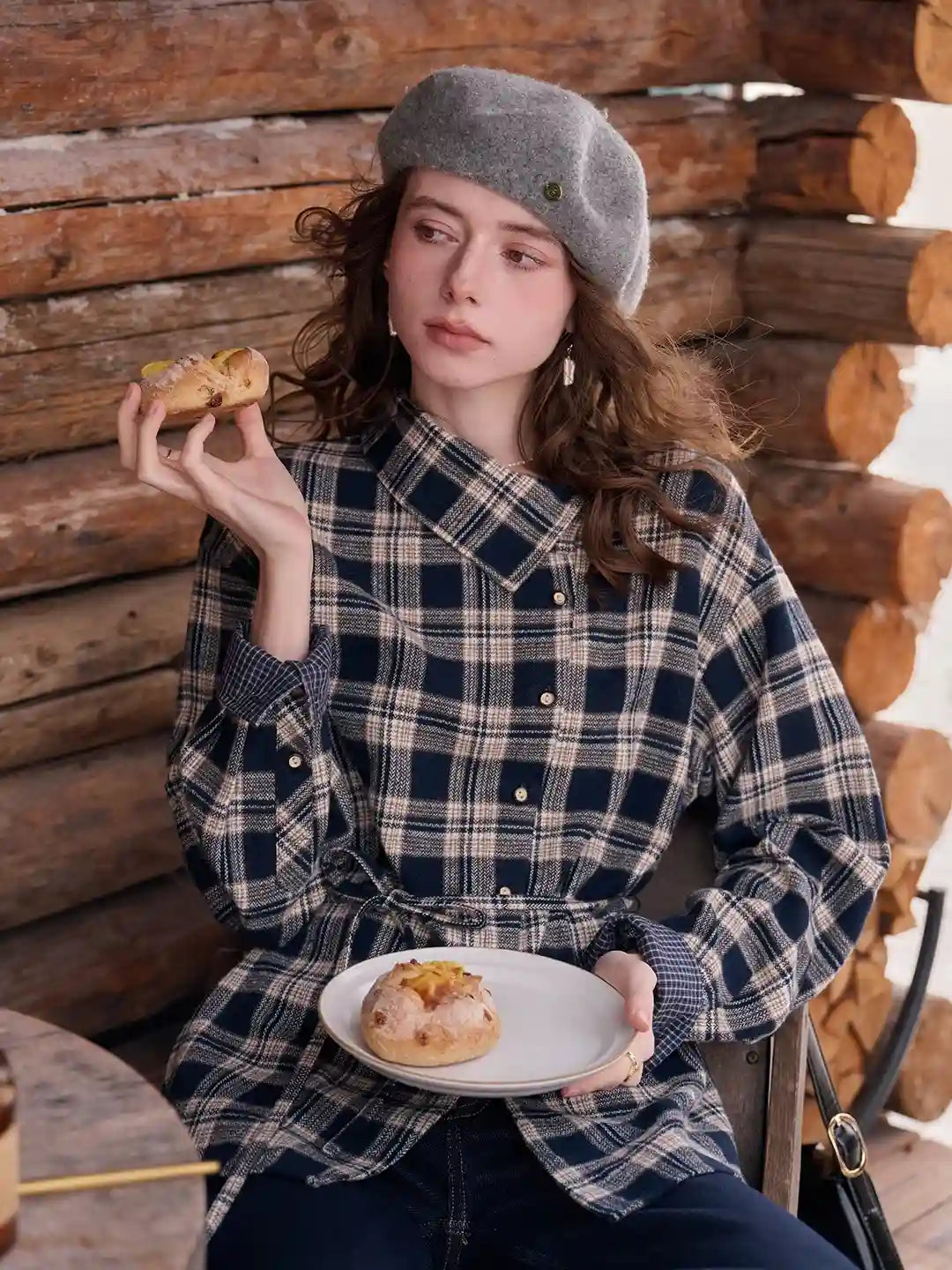 Samira Slanted Placket Plaid Cotton Blouse