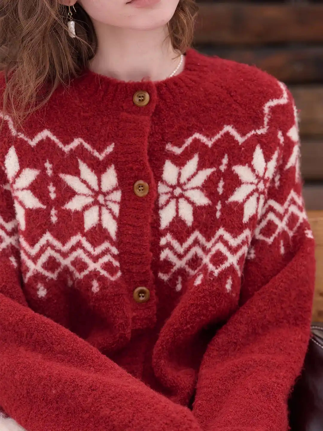 Cleo Round Neck Jacquard Cardigan