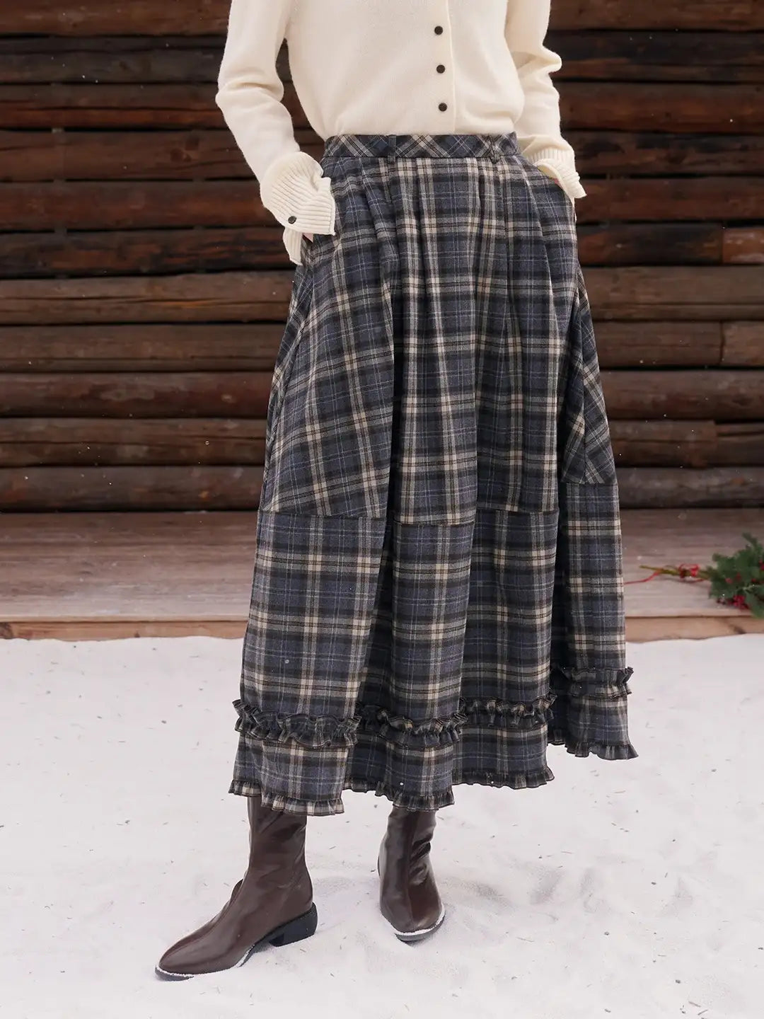 Pearl Ruffle Plaid Skirt