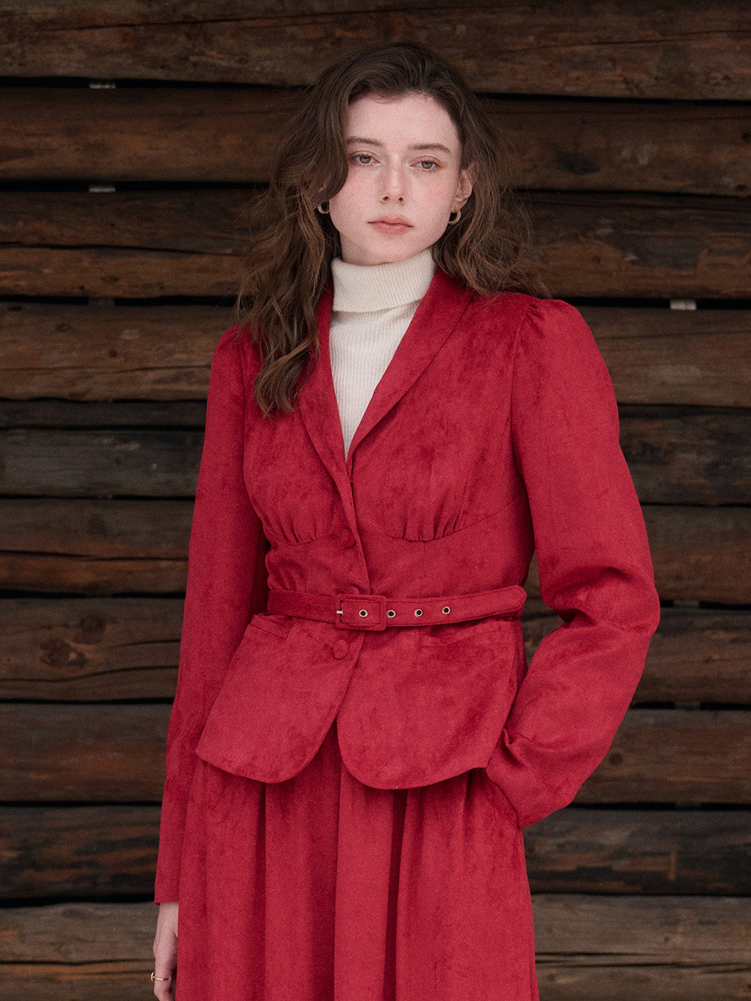 Della V-Neck Red Blazer