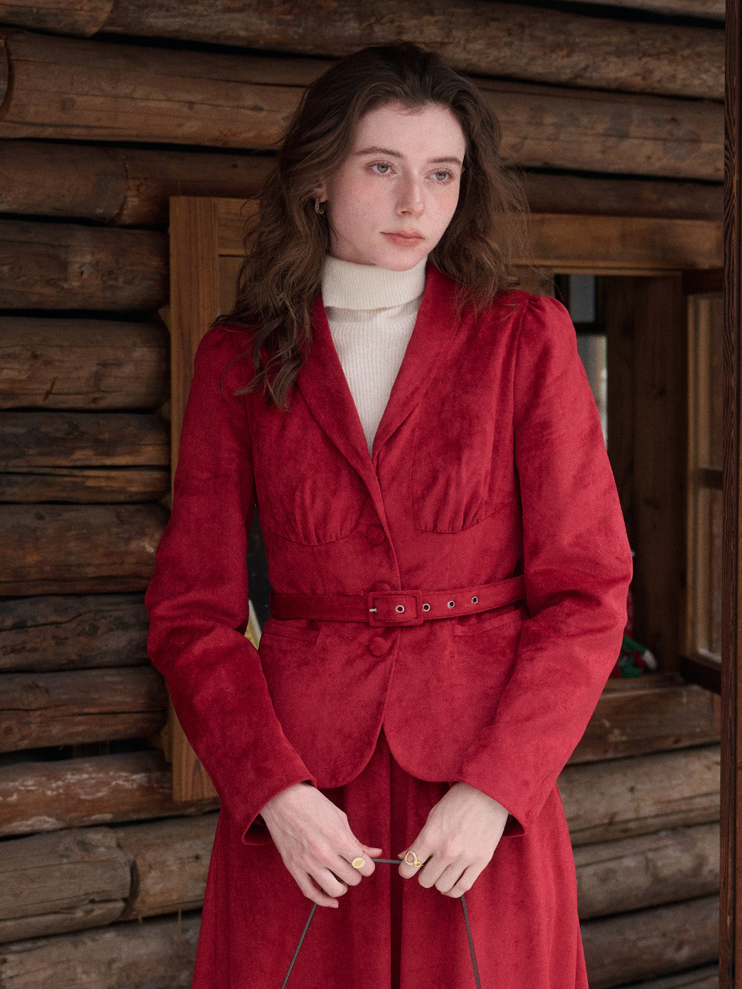 Della V-Neck Red Blazer