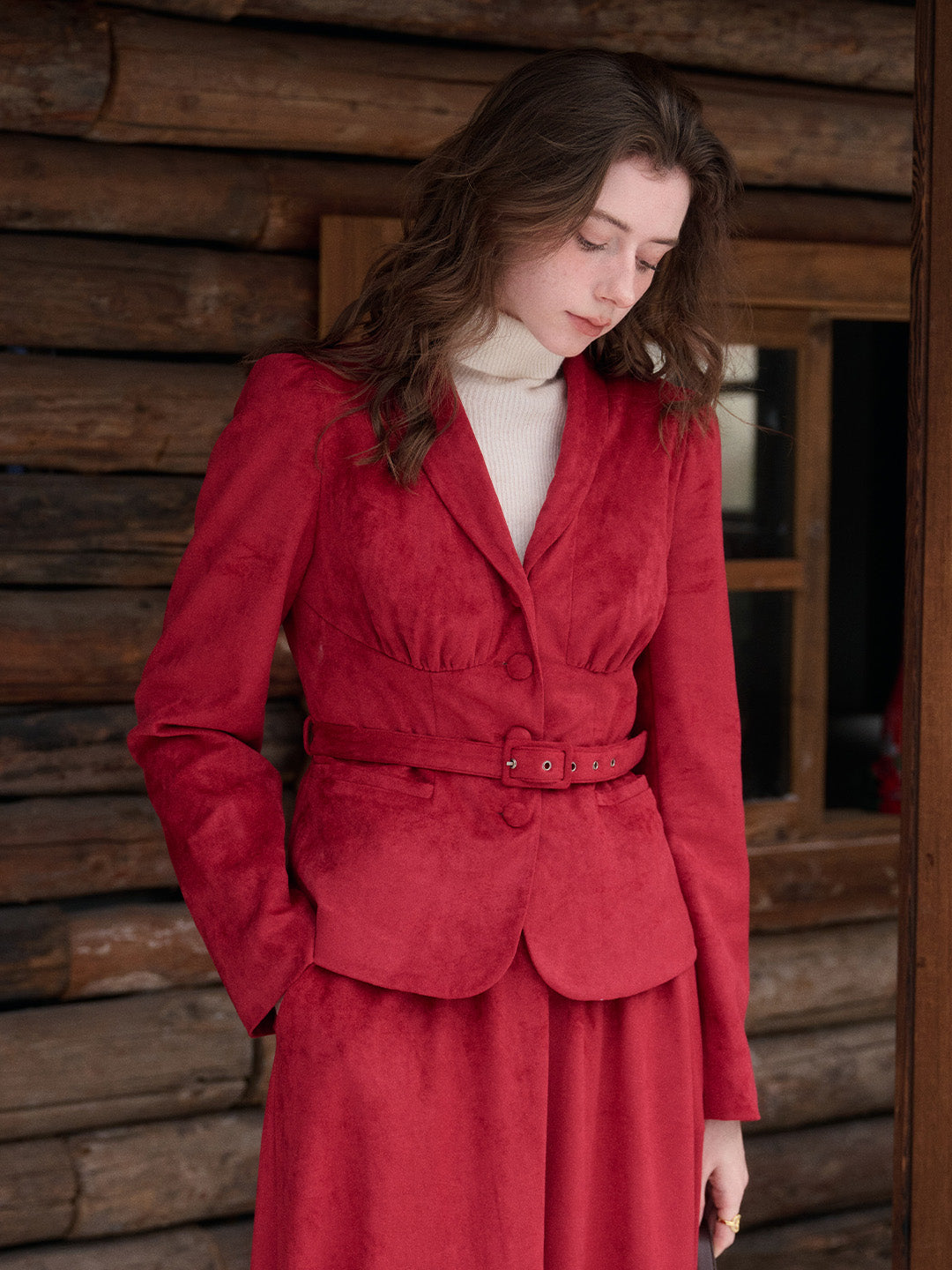 Della V-Neck Red Blazer