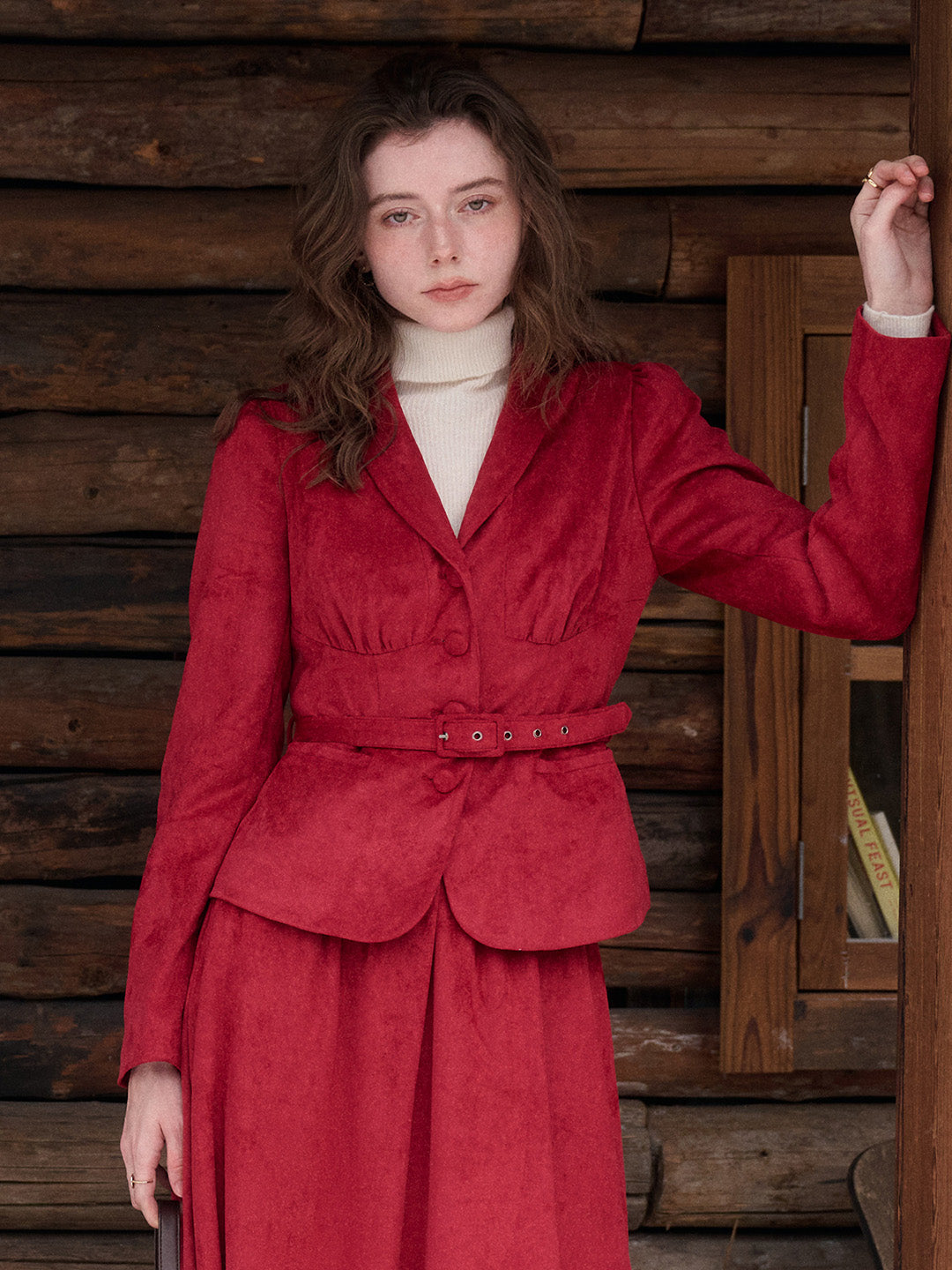 Della V-Neck Red Blazer
