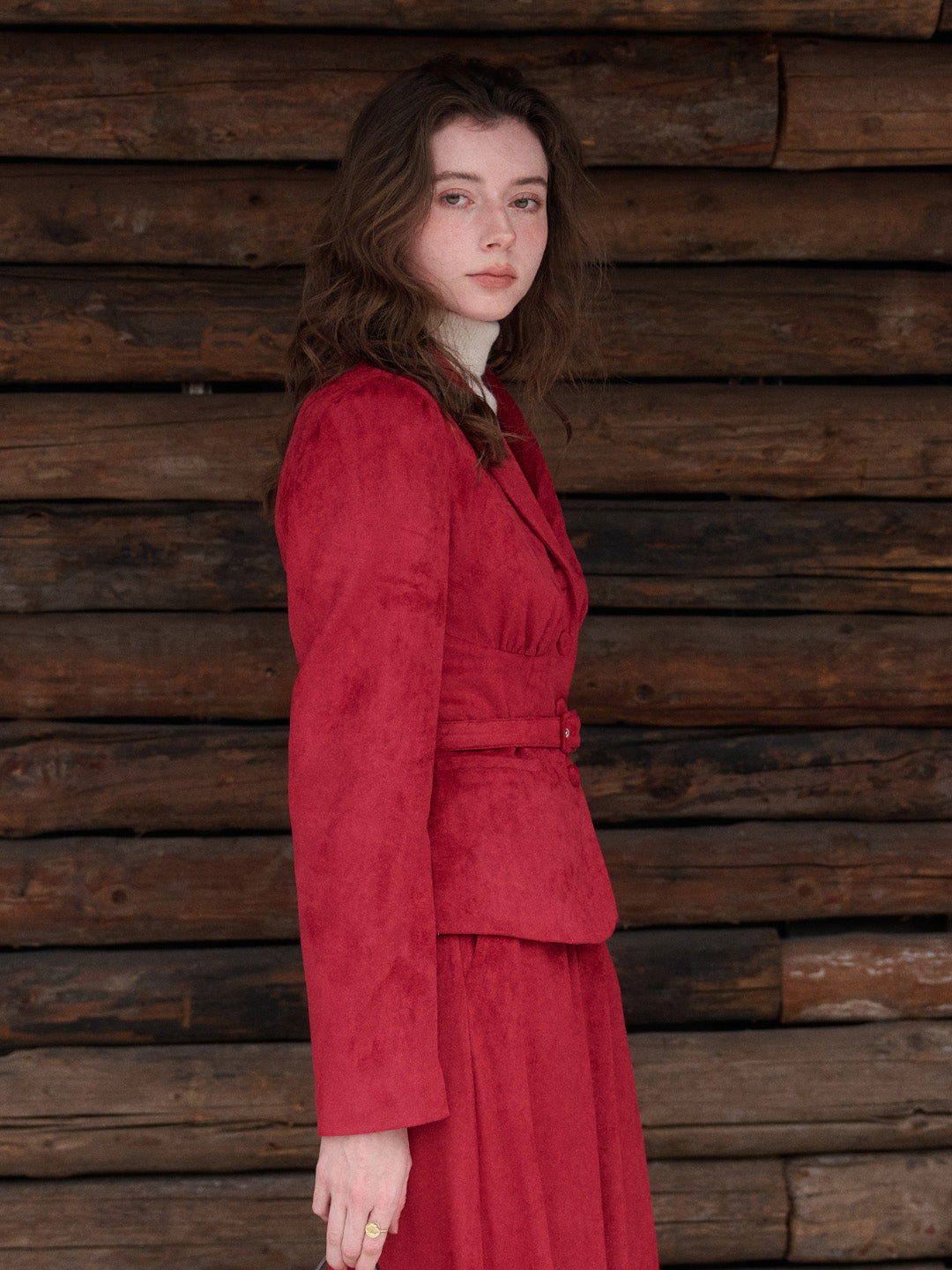 Della V-Neck Red Blazer