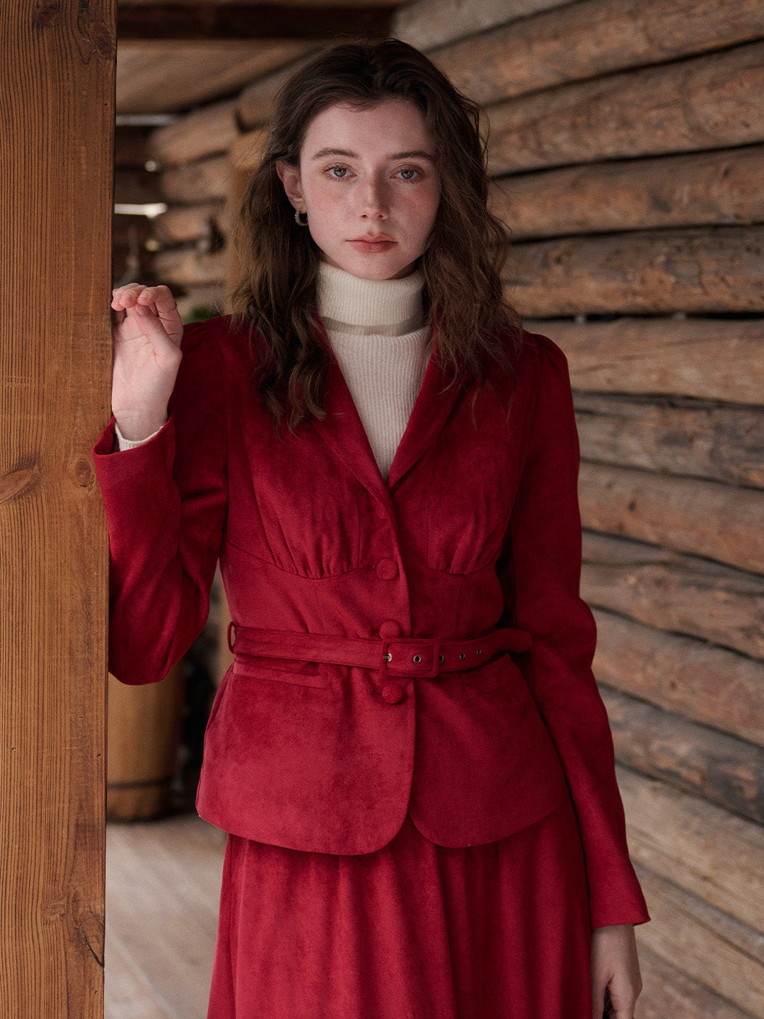 Della V-Neck Red Blazer