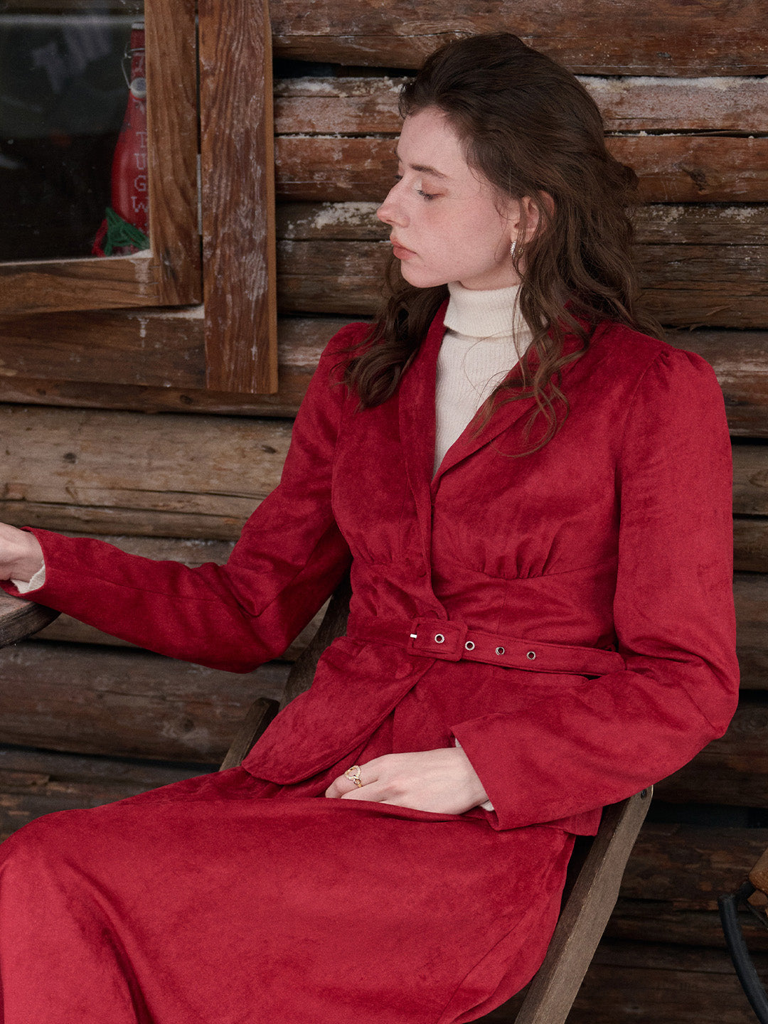 Della V-Neck Red Blazer
