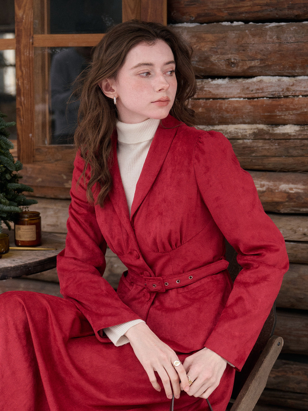 Della V-Neck Red Blazer