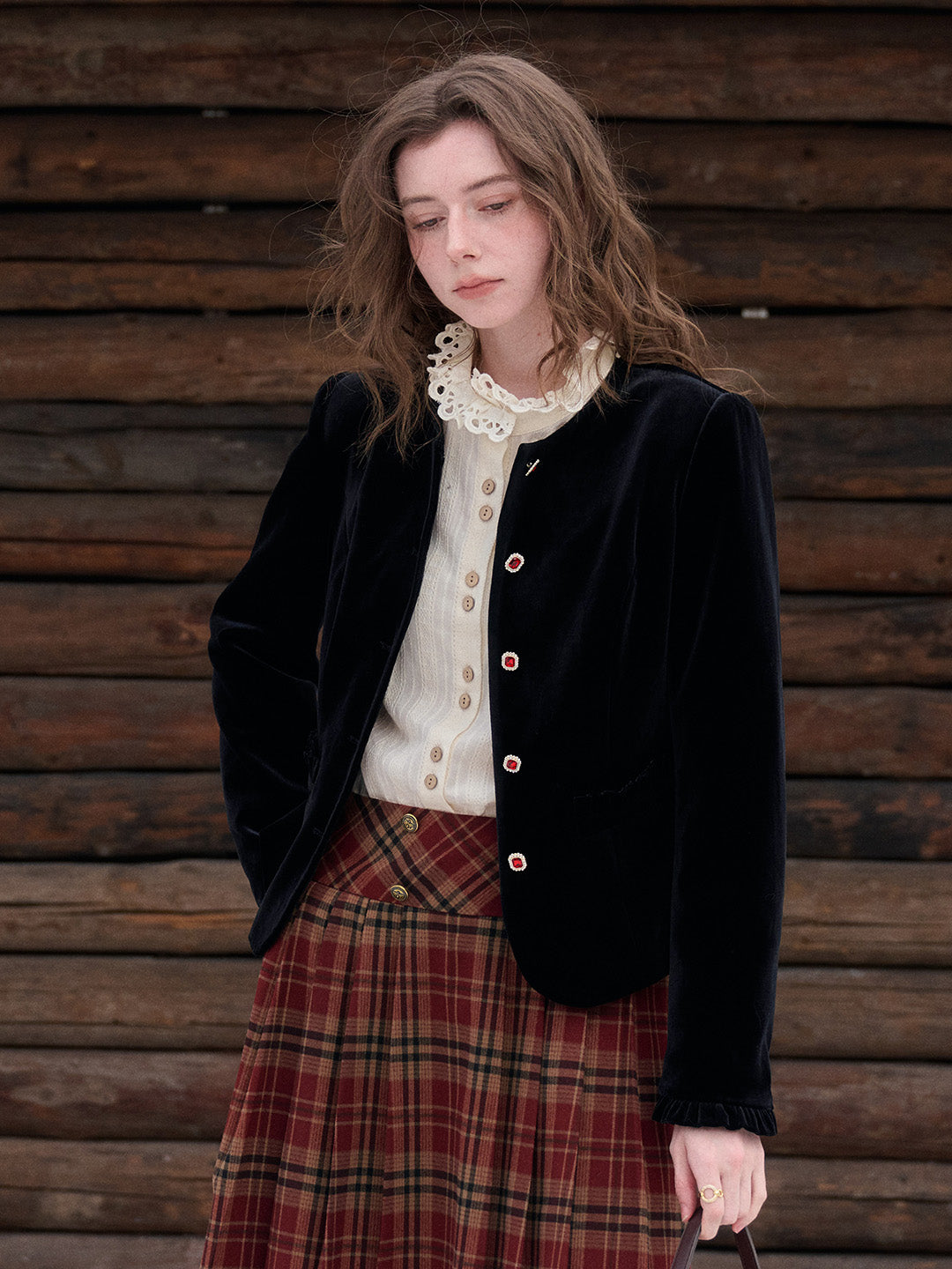 Adley Round Neck Velvet Jacket