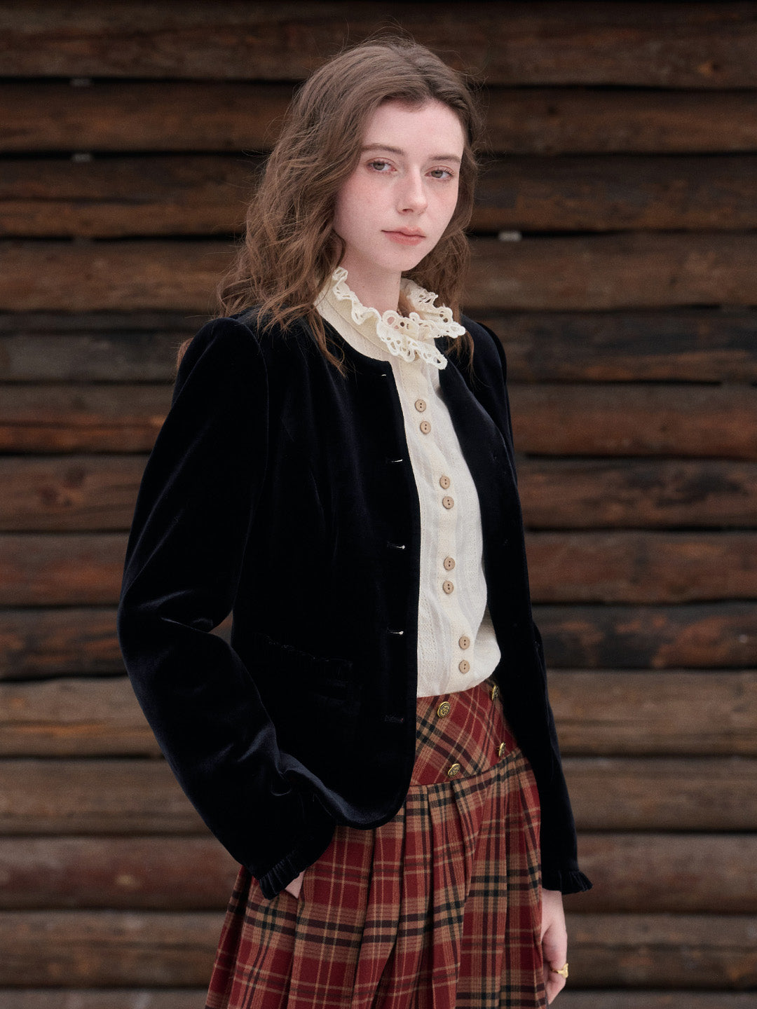 Adley Round Neck Velvet Jacket