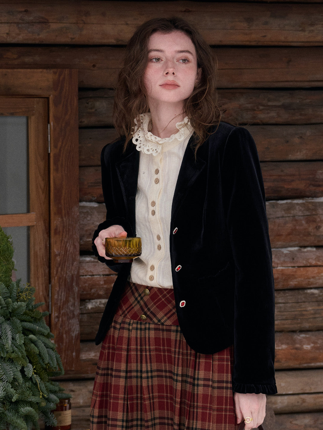 Adley Round Neck Velvet Jacket