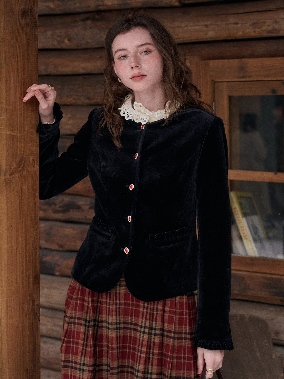 Adley Round Neck Velvet Jacket