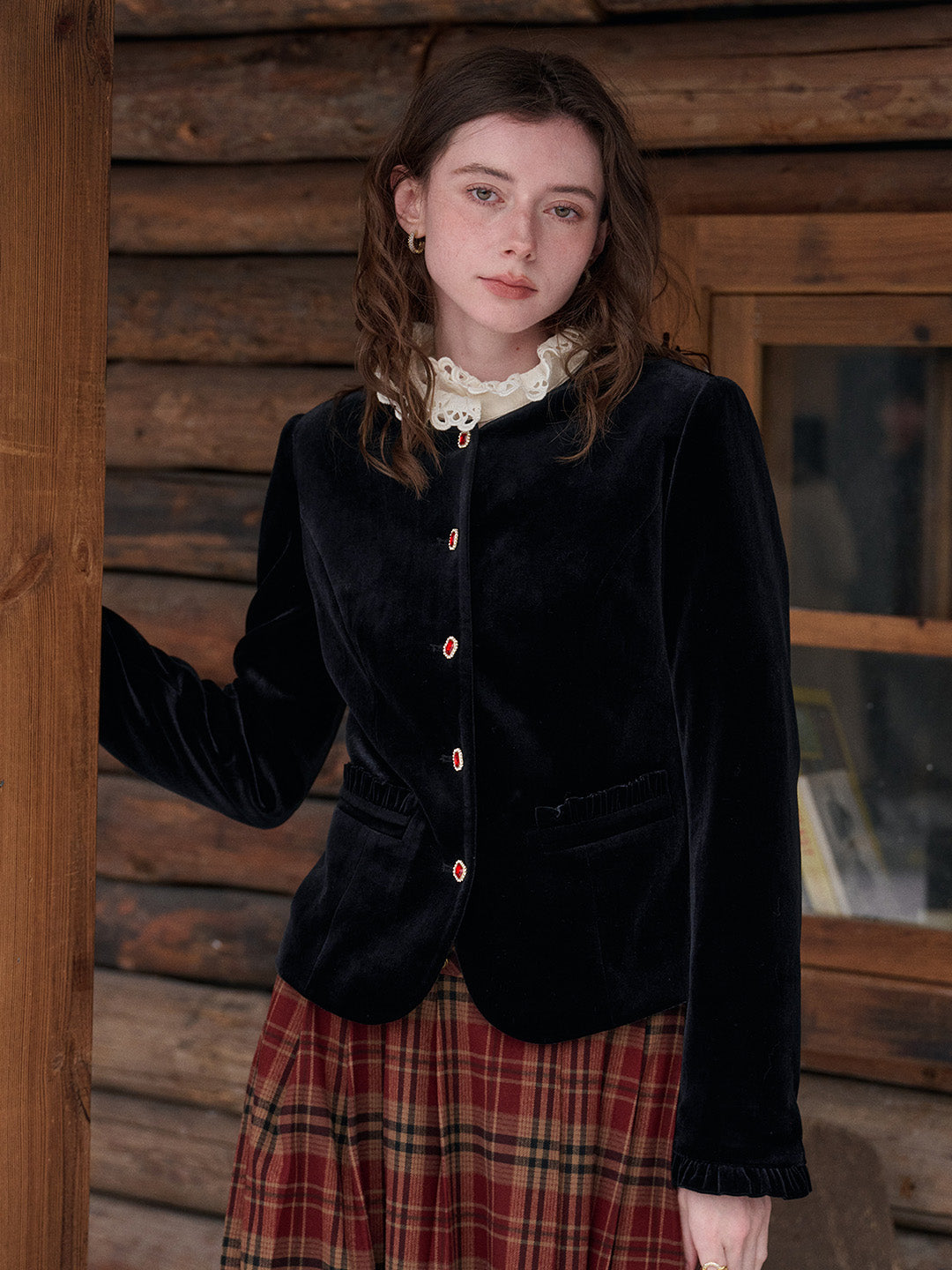 Adley Round Neck Velvet Jacket