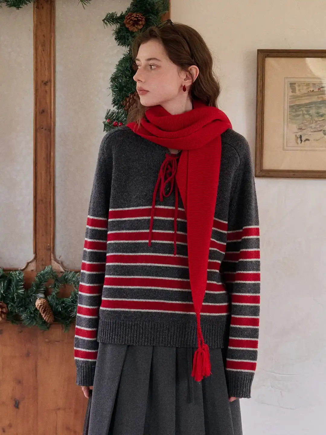 Emberlynn Round Neck Stripe Sweater